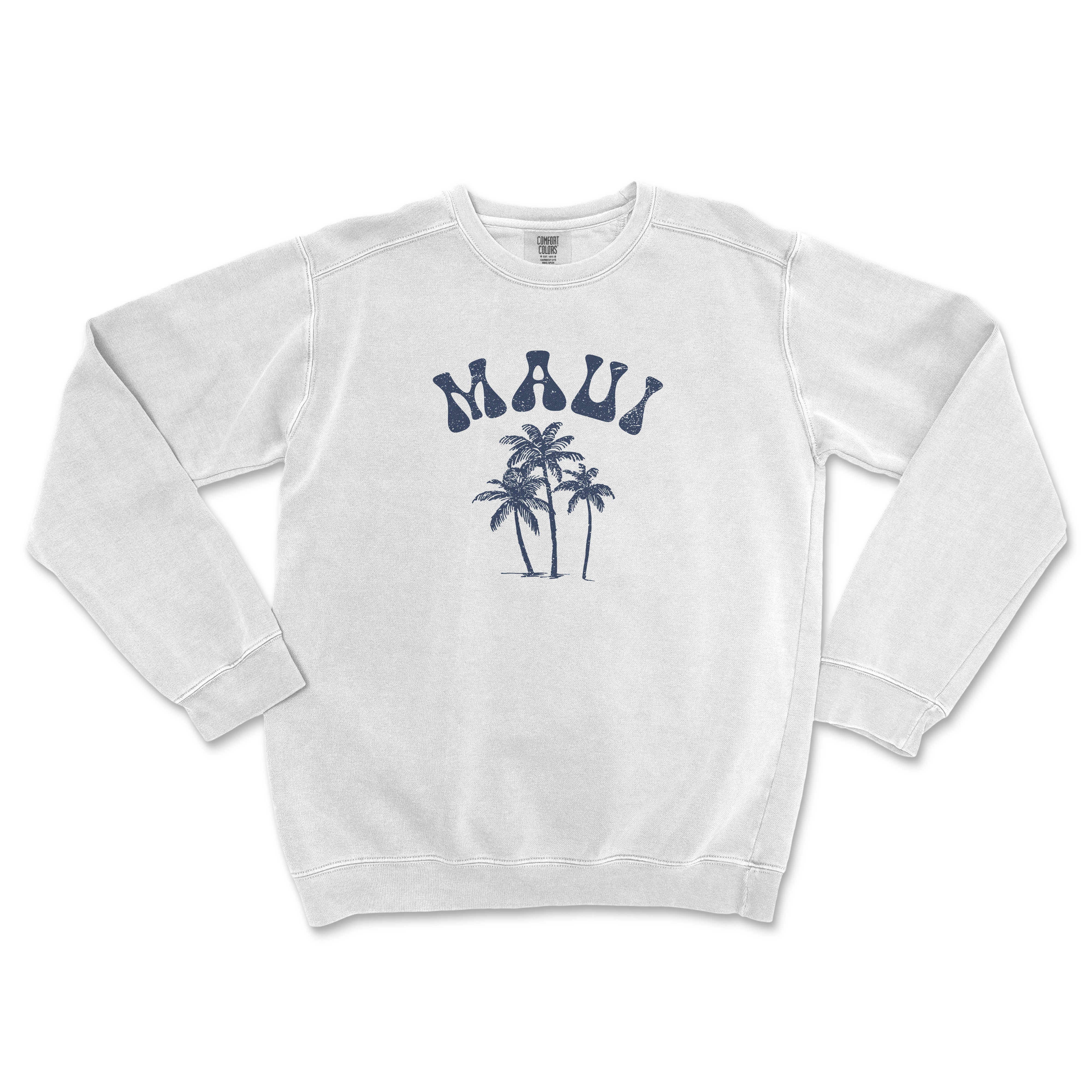 a white sweatshirt with palm trees and the word miami on it