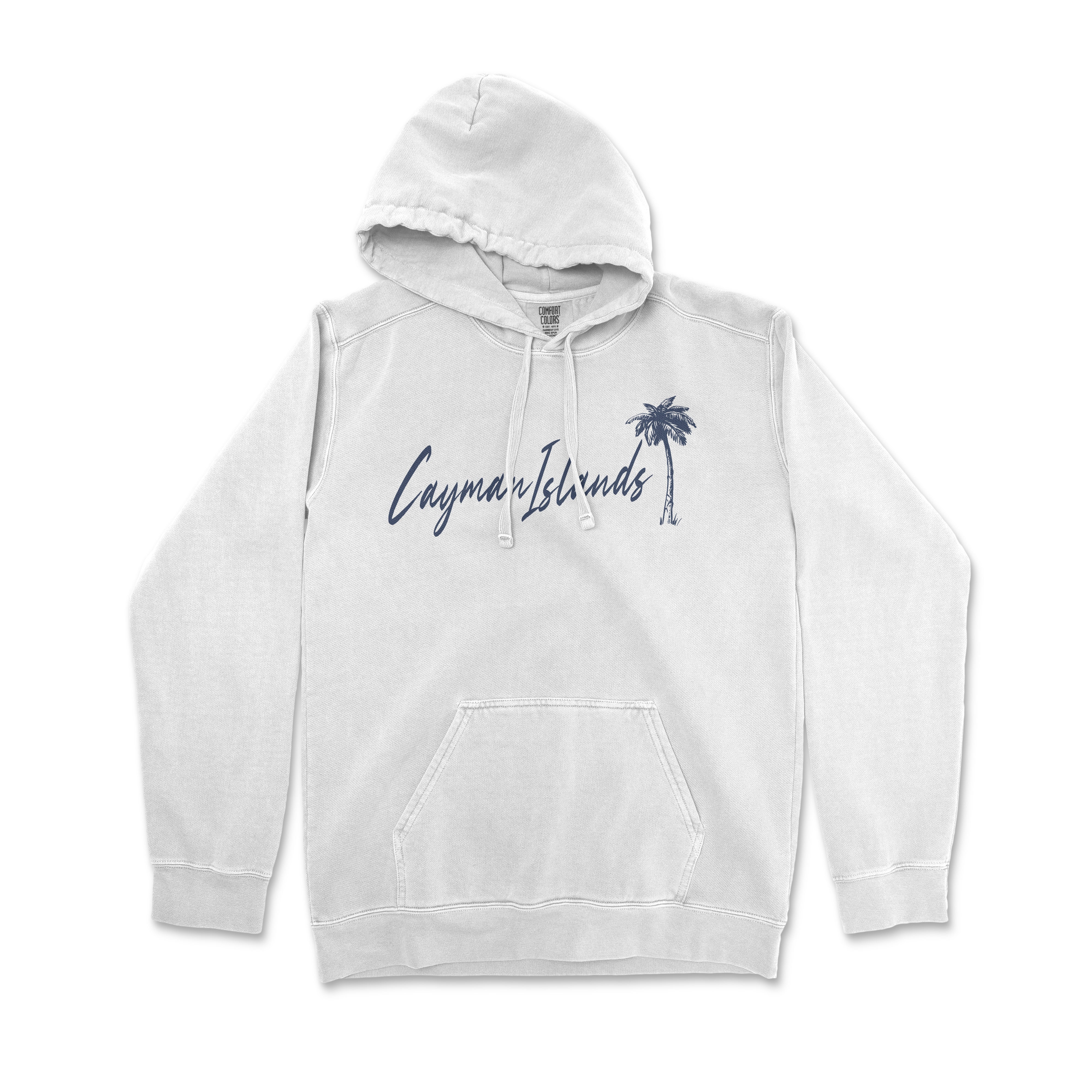 a white hoodie with a palm tree on it