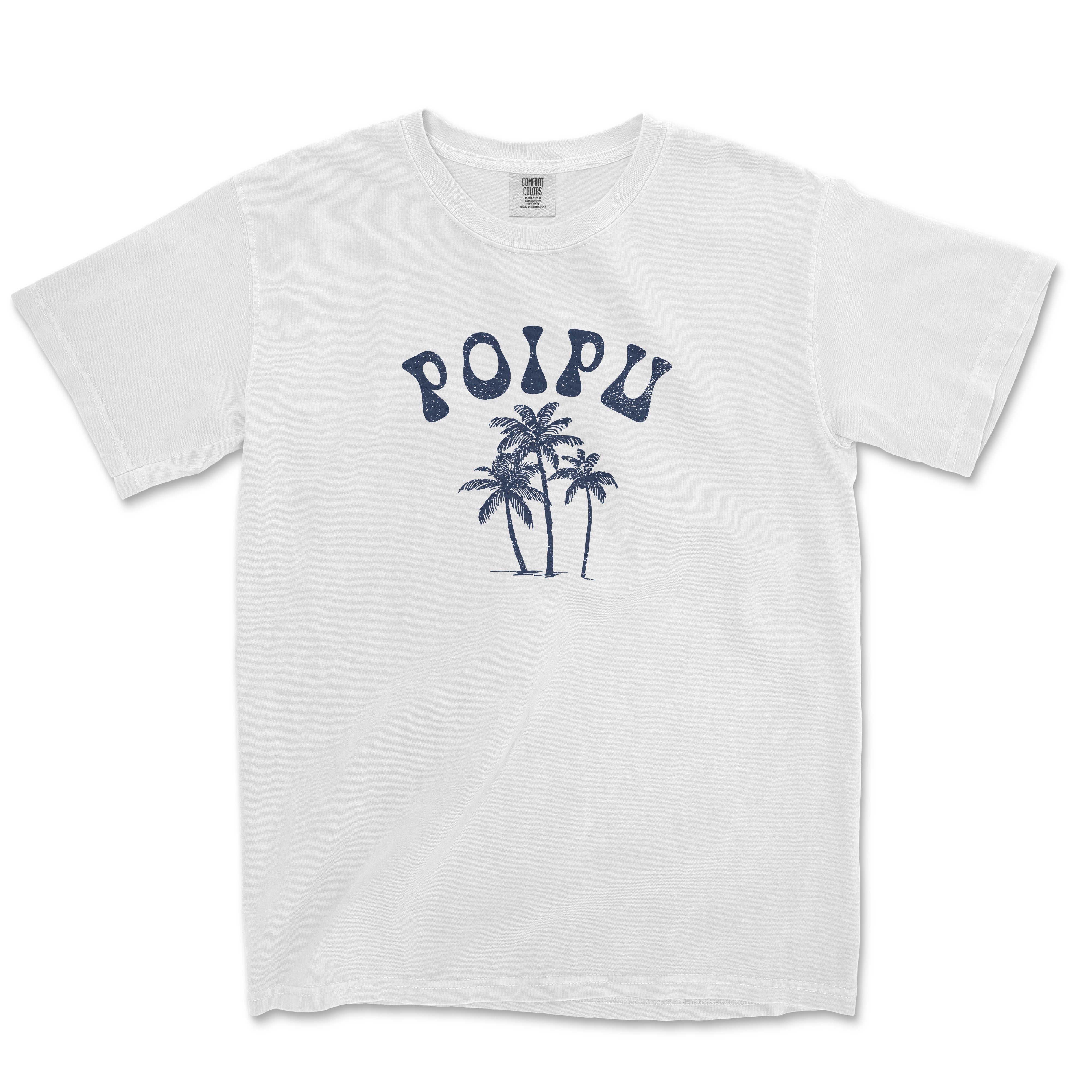 a white polo shirt with palm trees on it