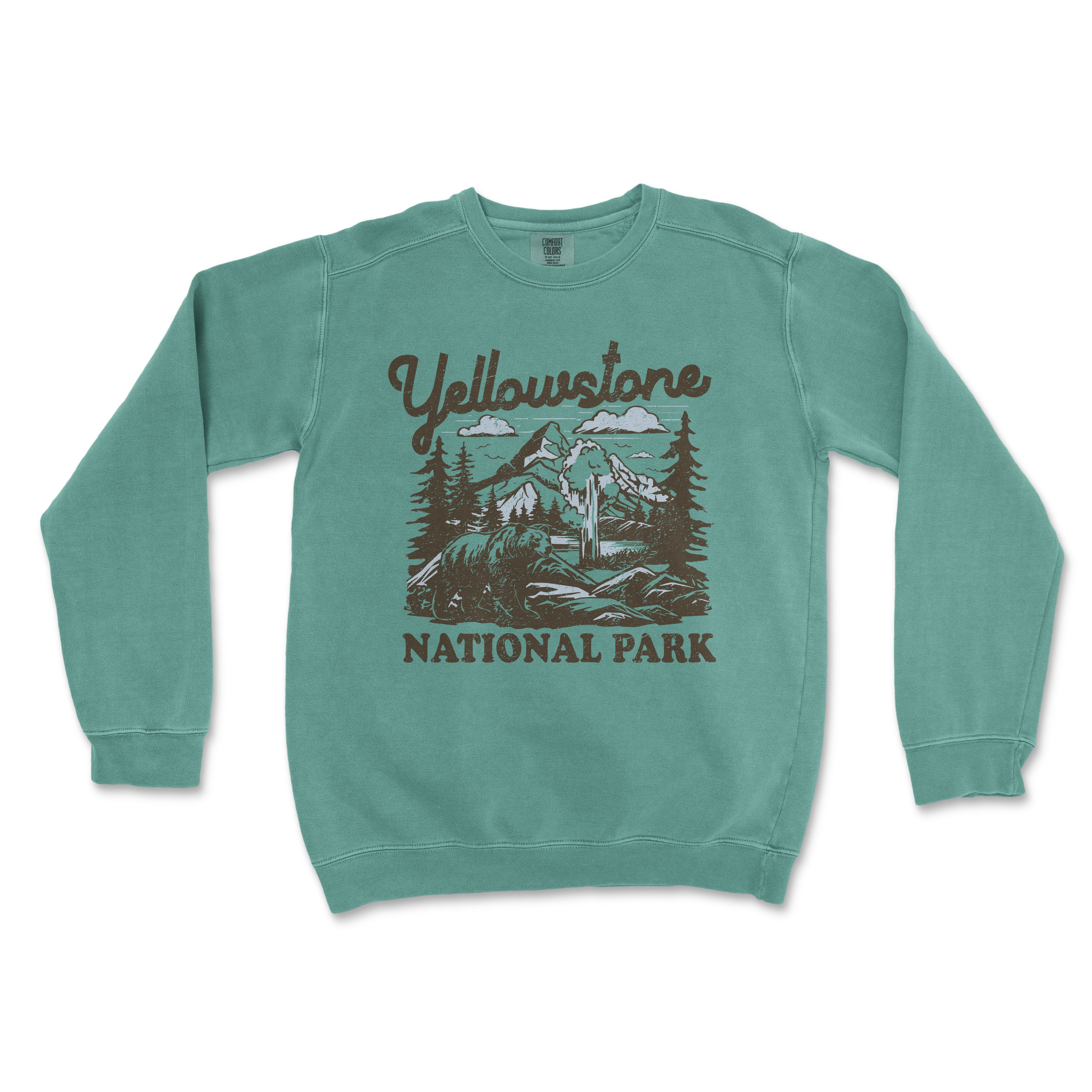 a green sweatshirt with the words yellowstone national park on it