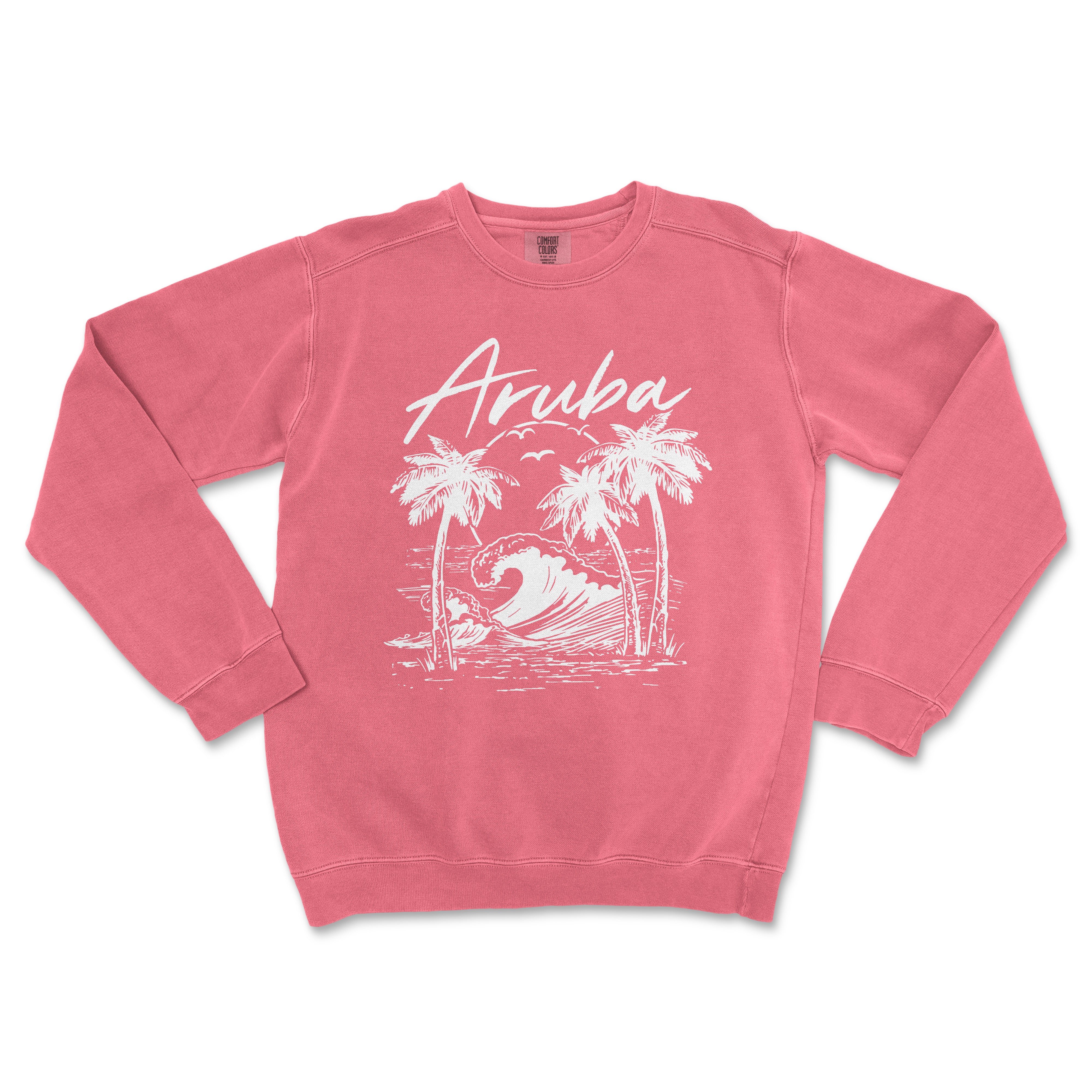 a pink sweatshirt with the words aruba on it