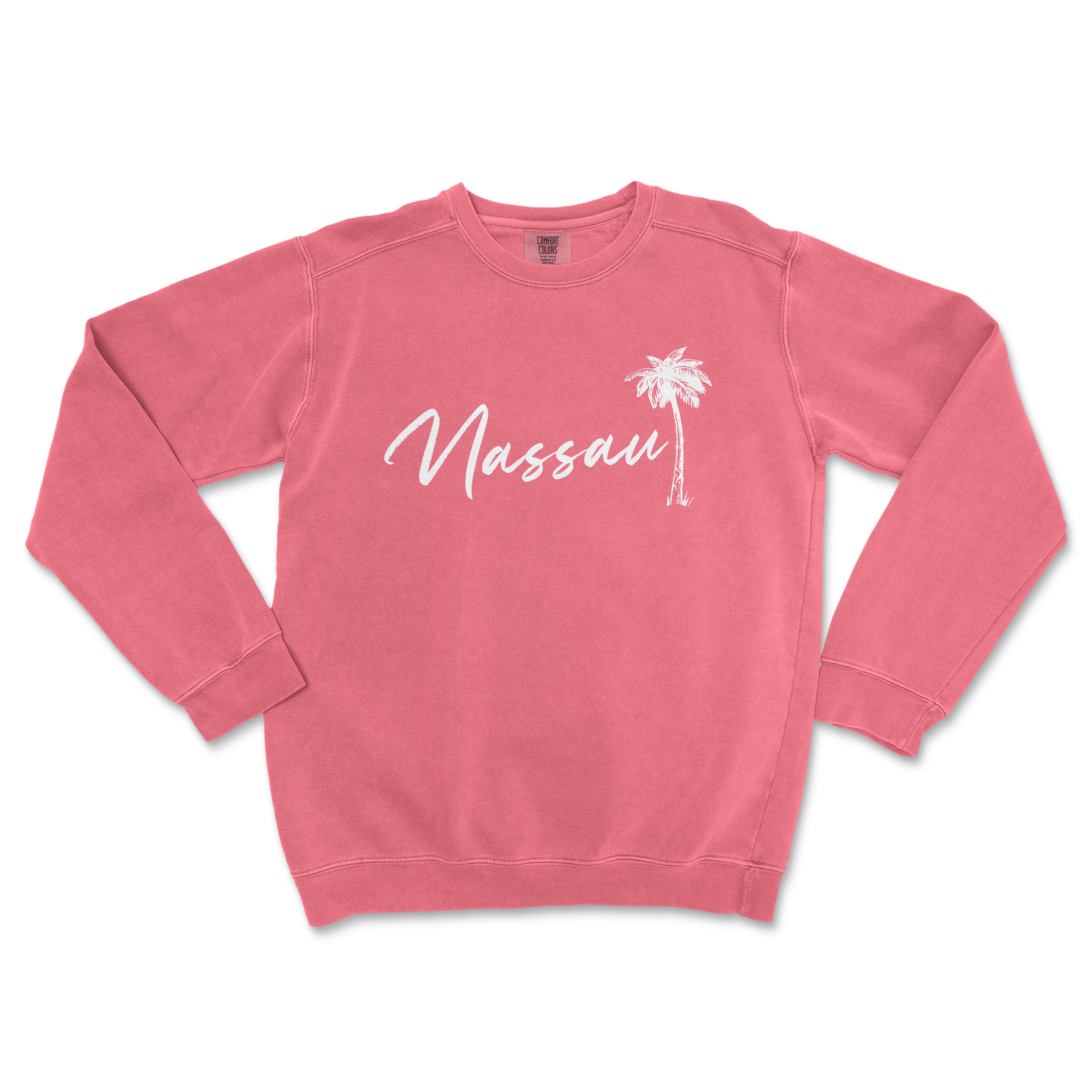 a pink sweatshirt with a palm tree on it