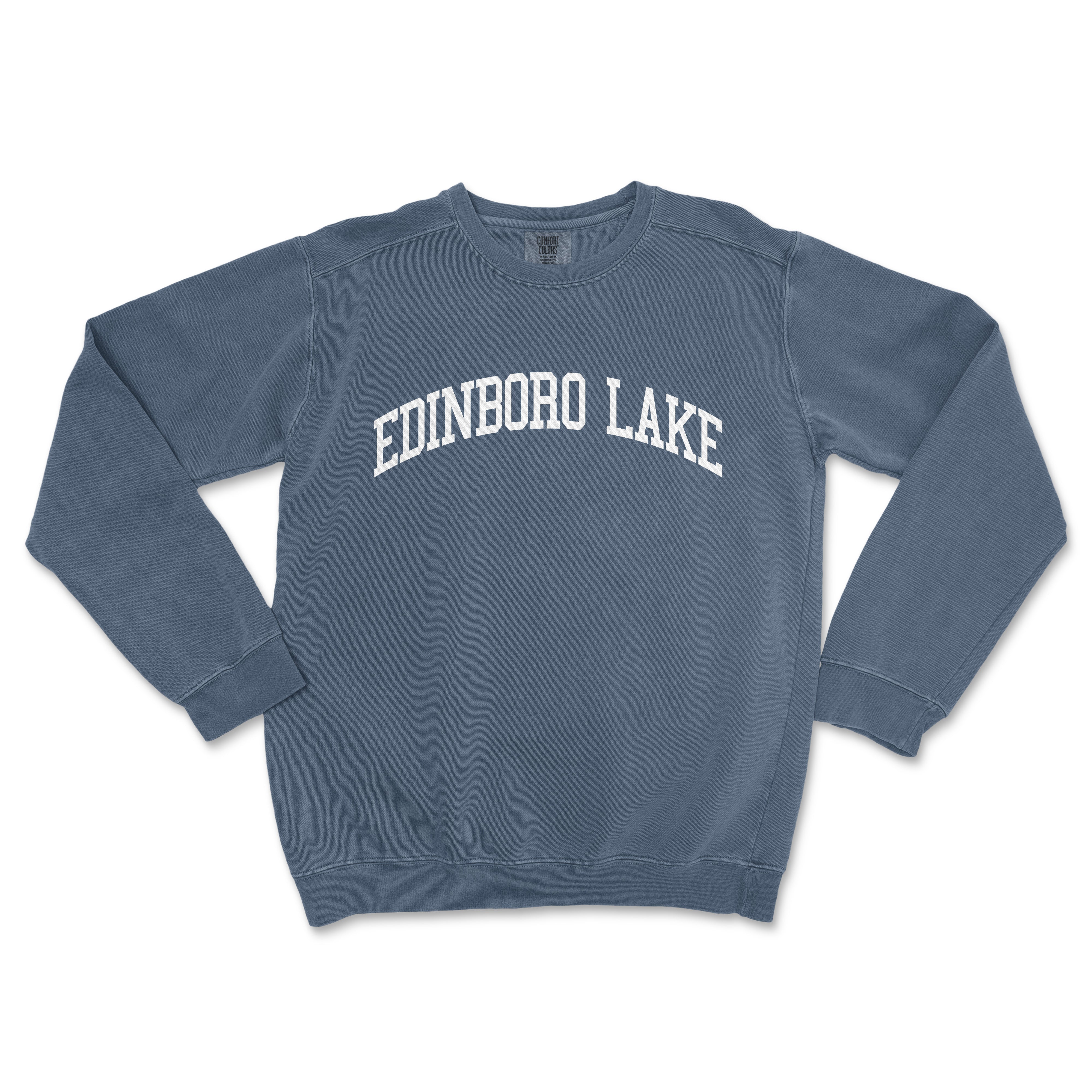 a blue sweatshirt with the word edinburgh lake on it