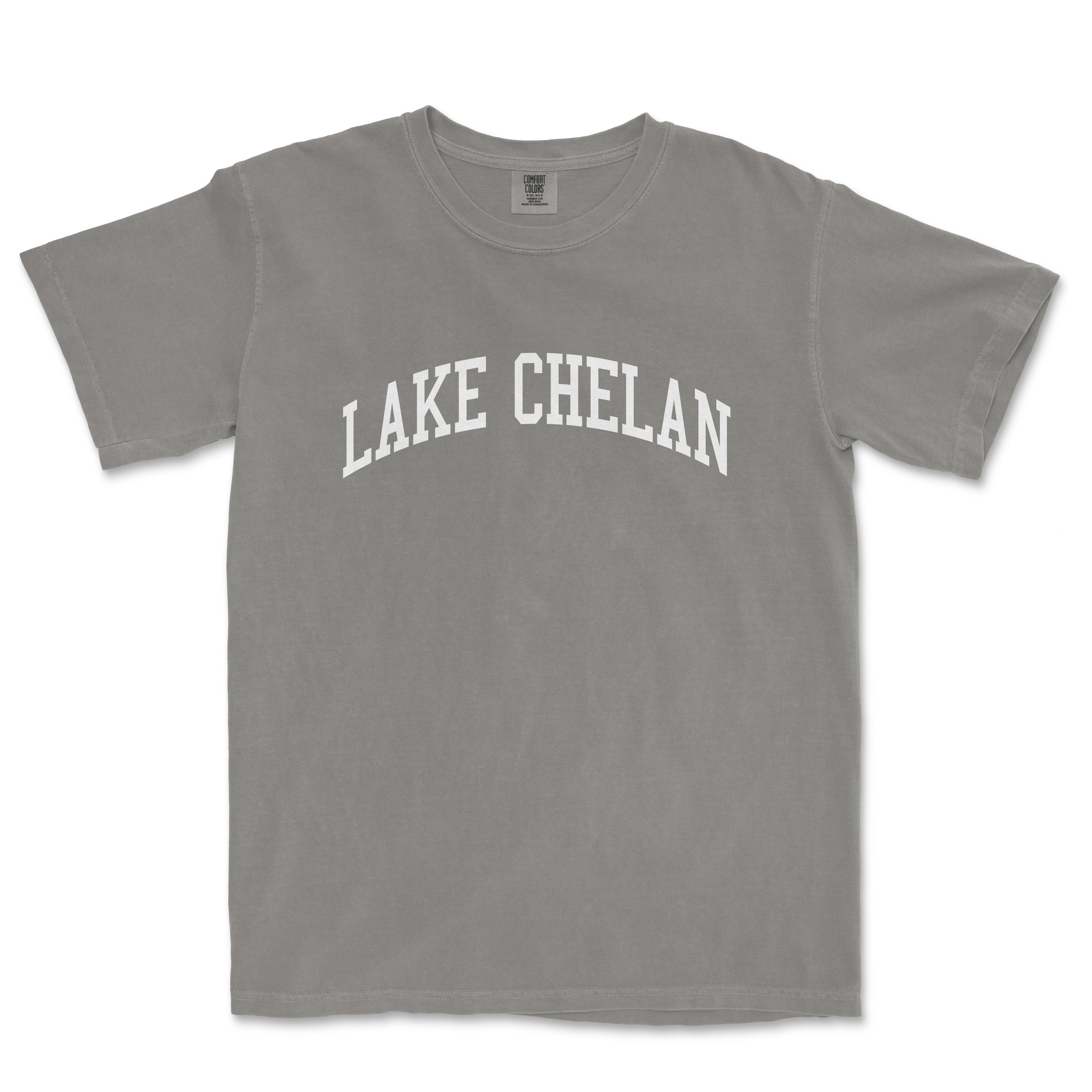 a gray lake chelan t - shirt with the word lake chelan in white