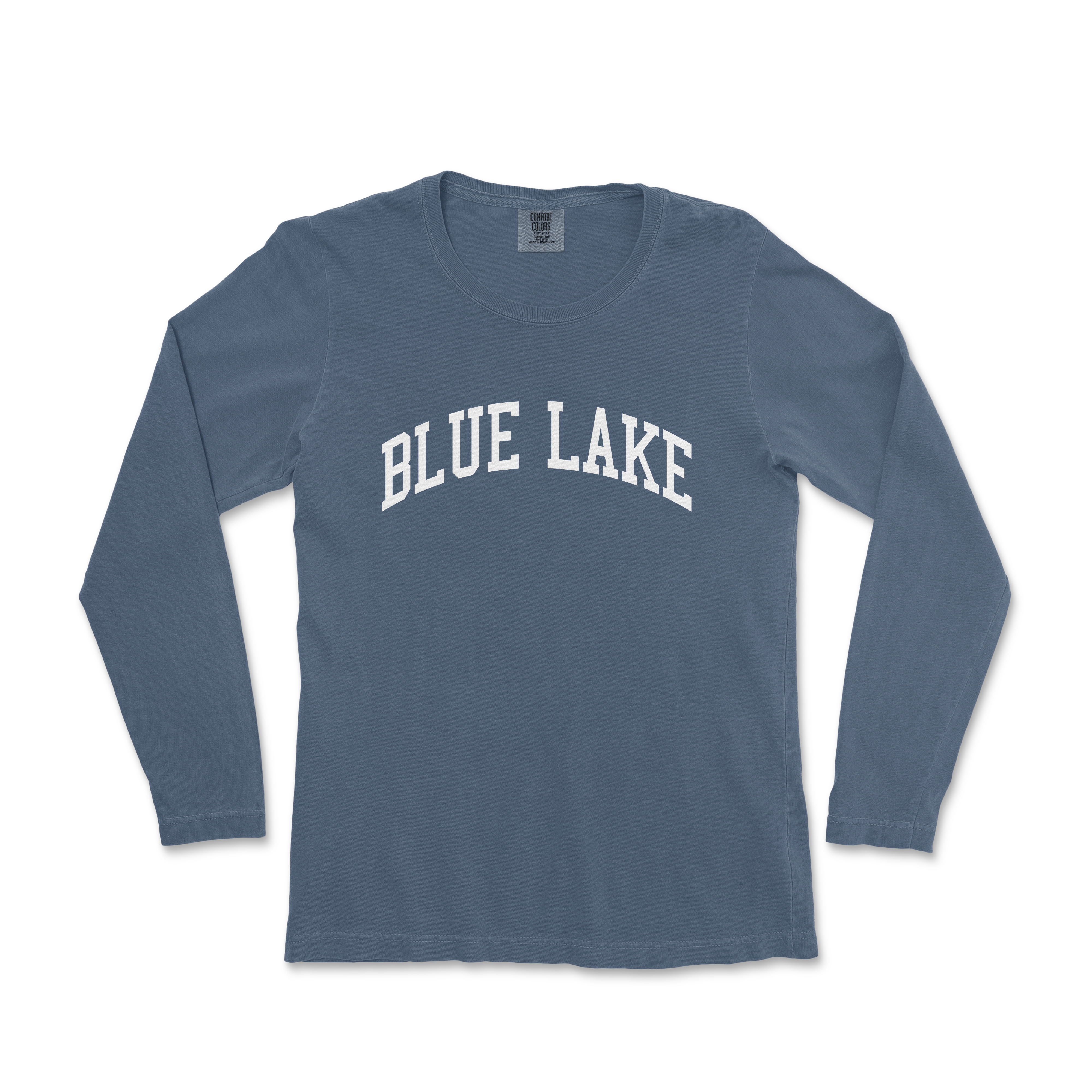 a blue lake long sleeve t - shirt with the word blue lake on it