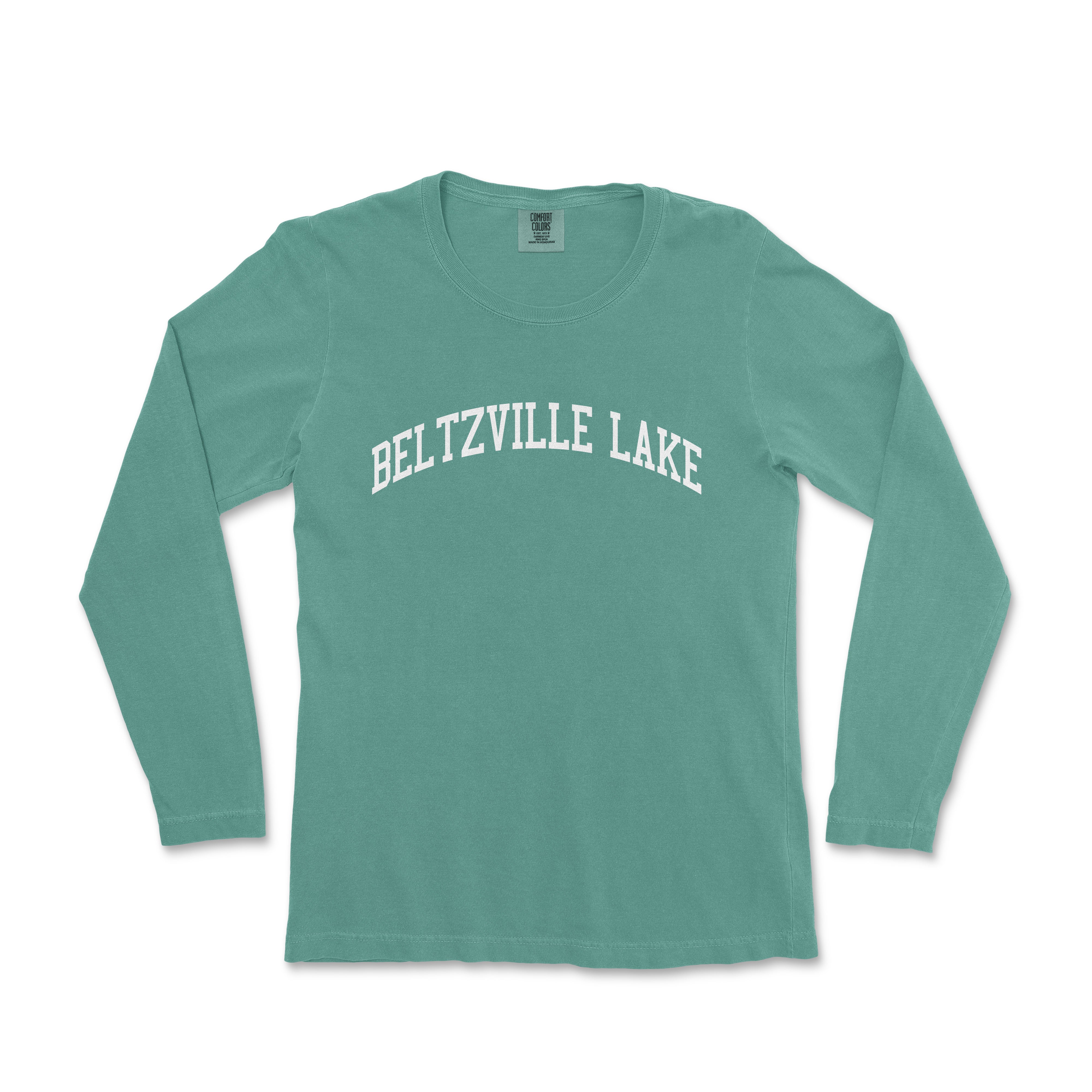 a women's long sleeve shirt with the words beltsville lake in white