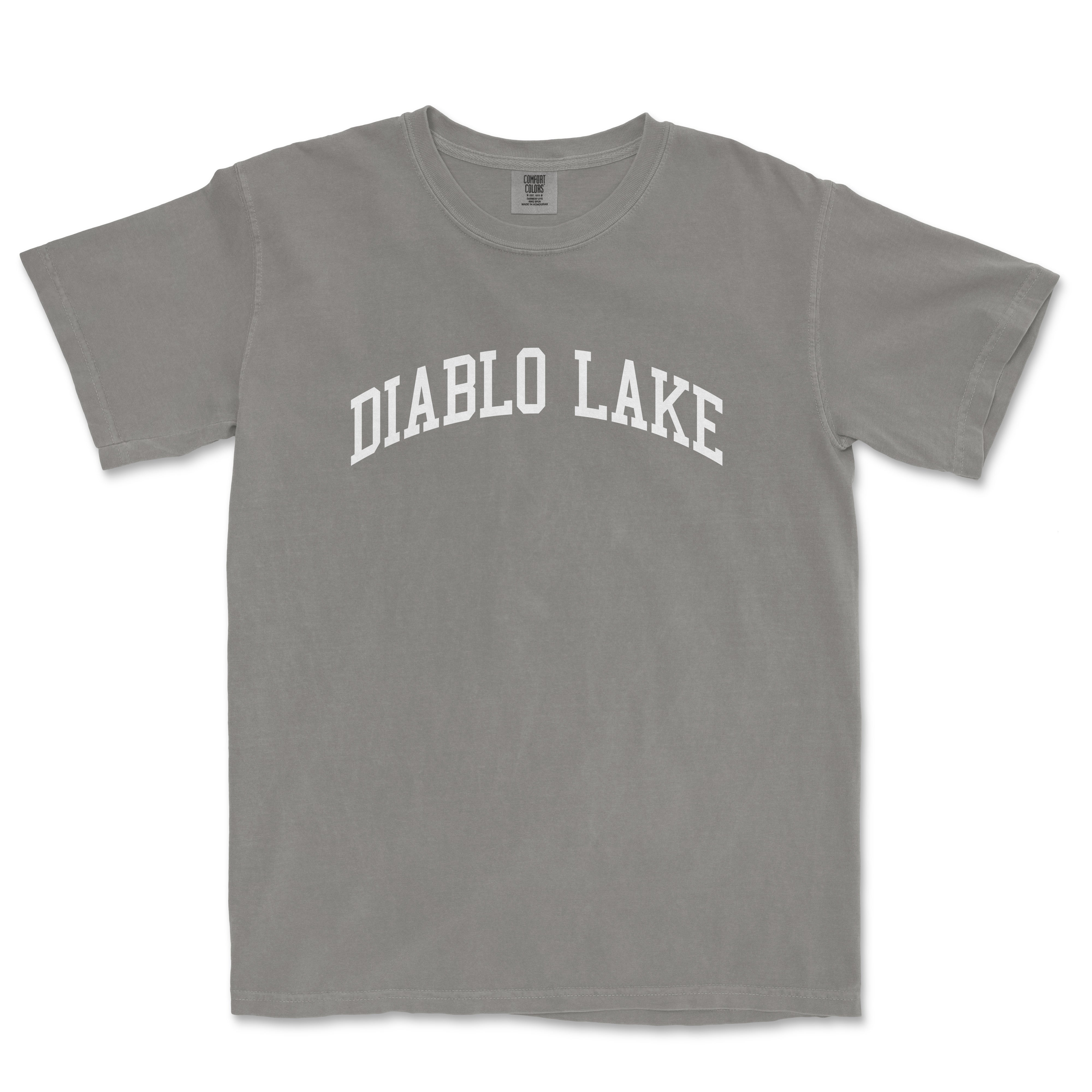 a gray t - shirt with the word diabol lake on it