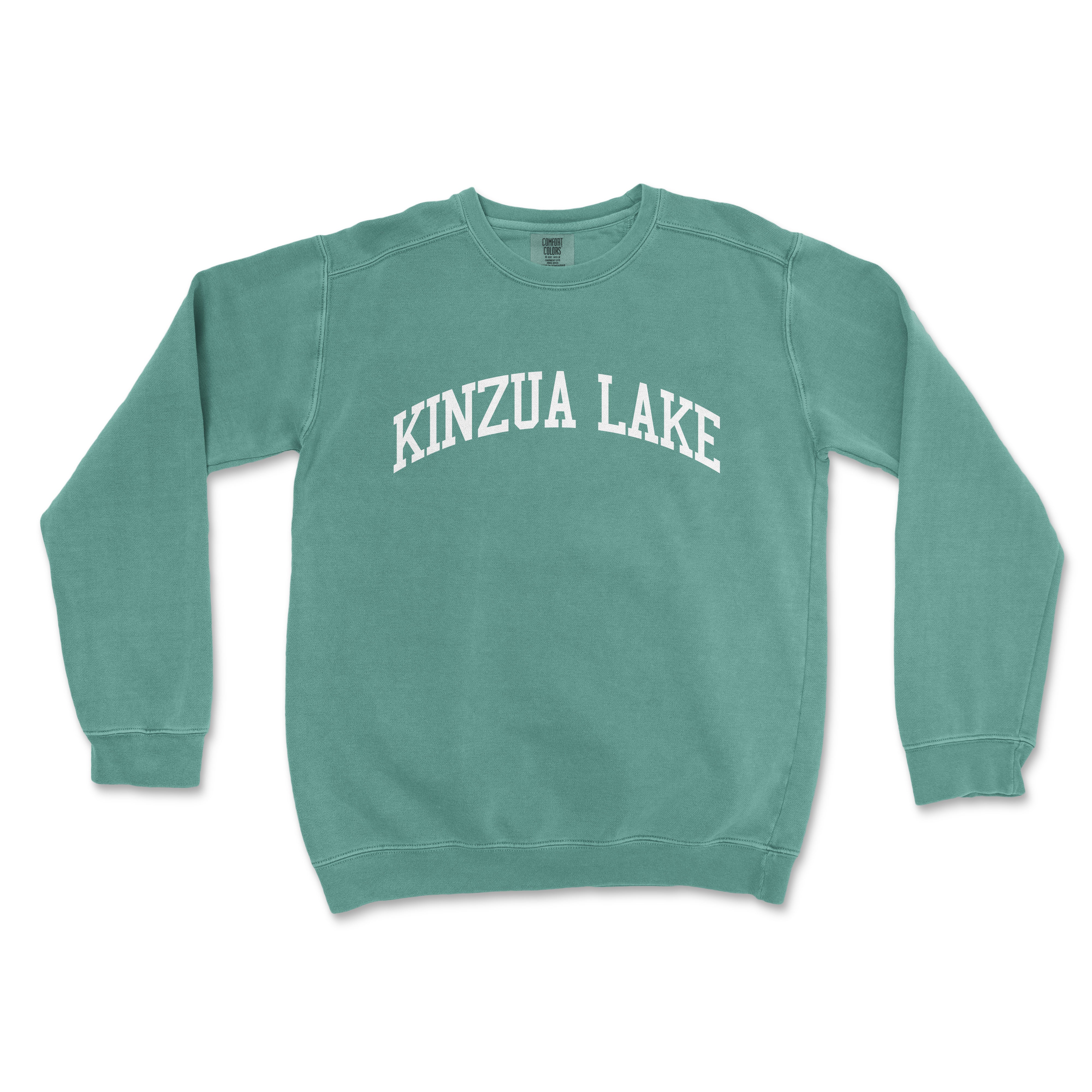 a green sweatshirt with the words kinda lake printed on it