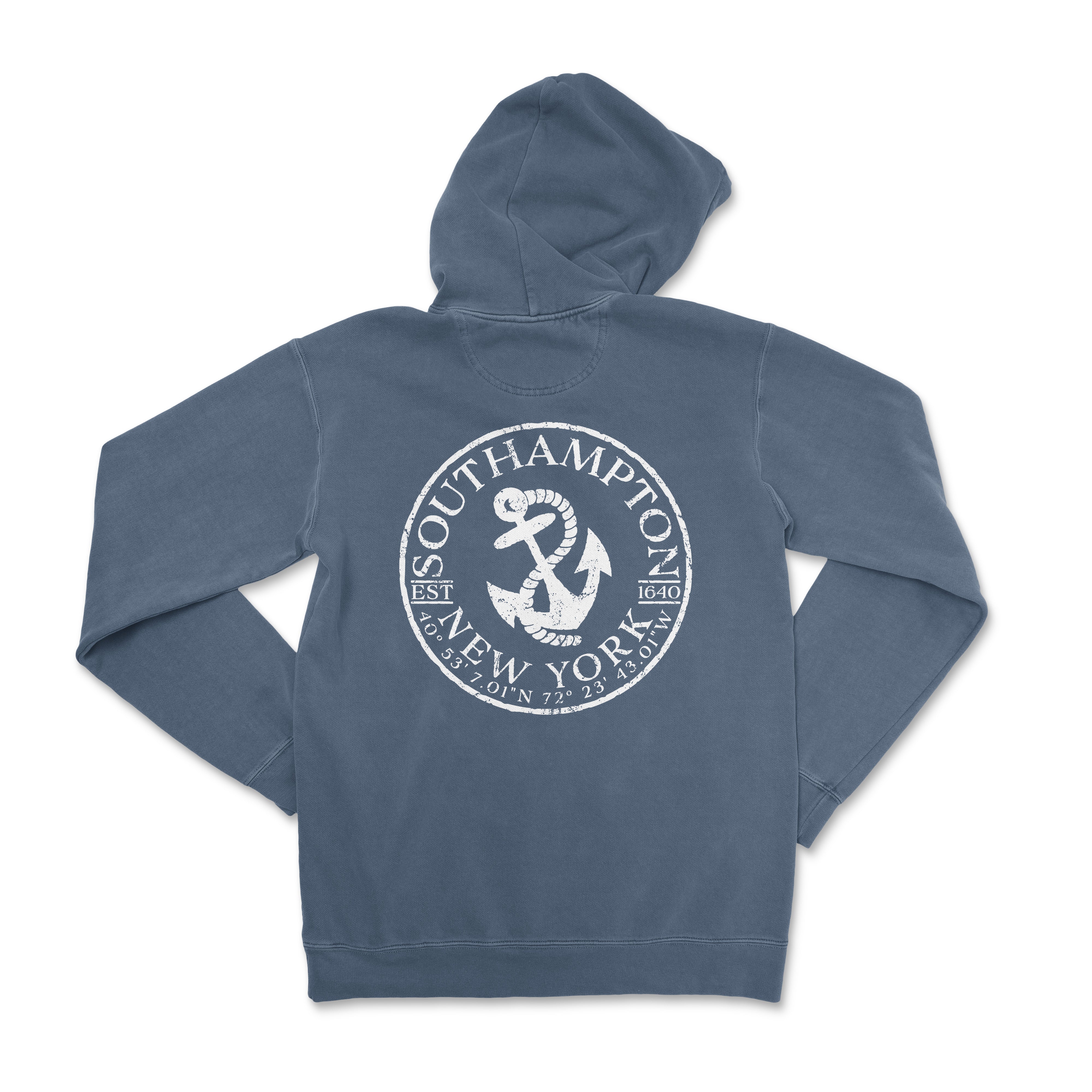 a blue hoodie with an anchor and the words new york on it