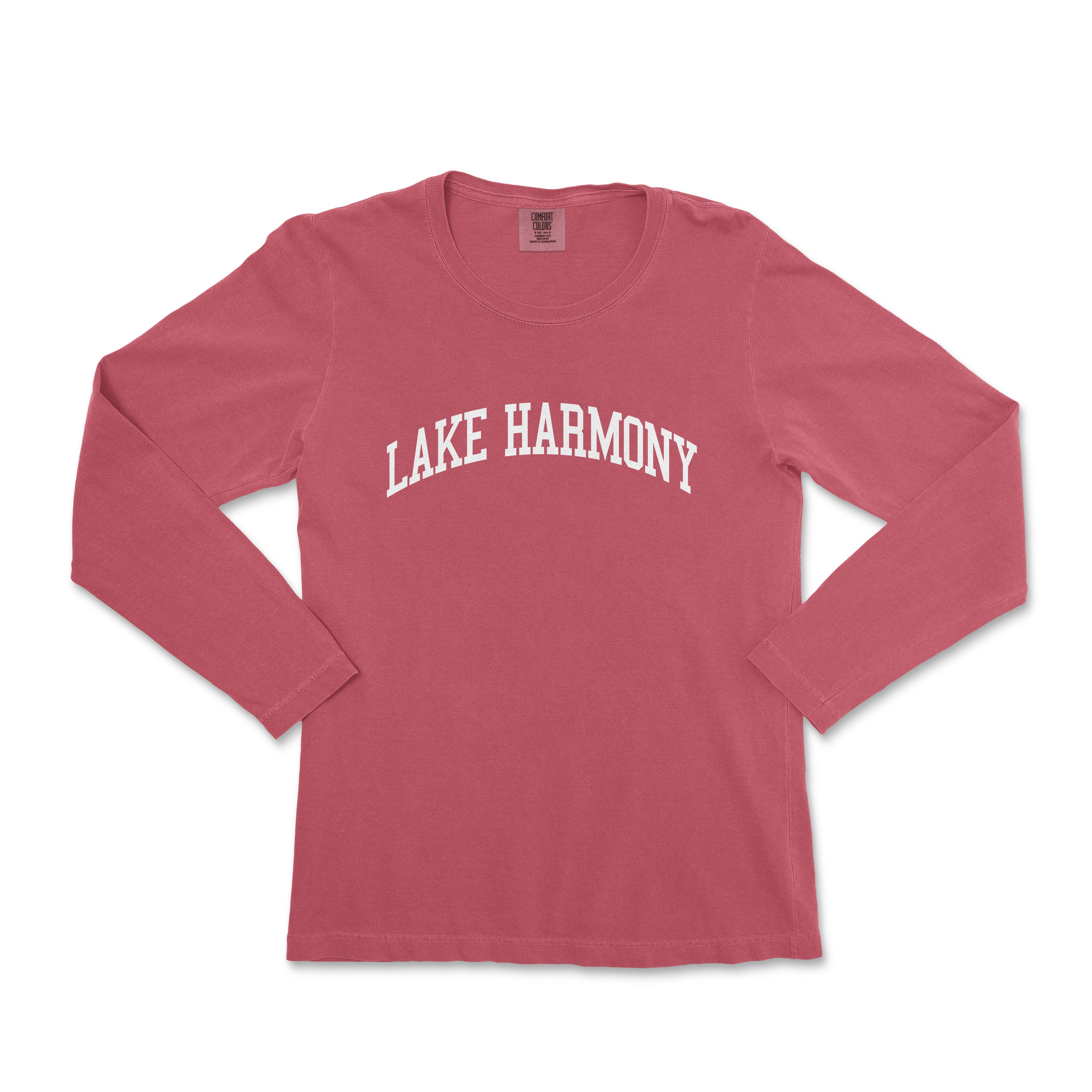 a women's long sleeve shirt that says lake harmony