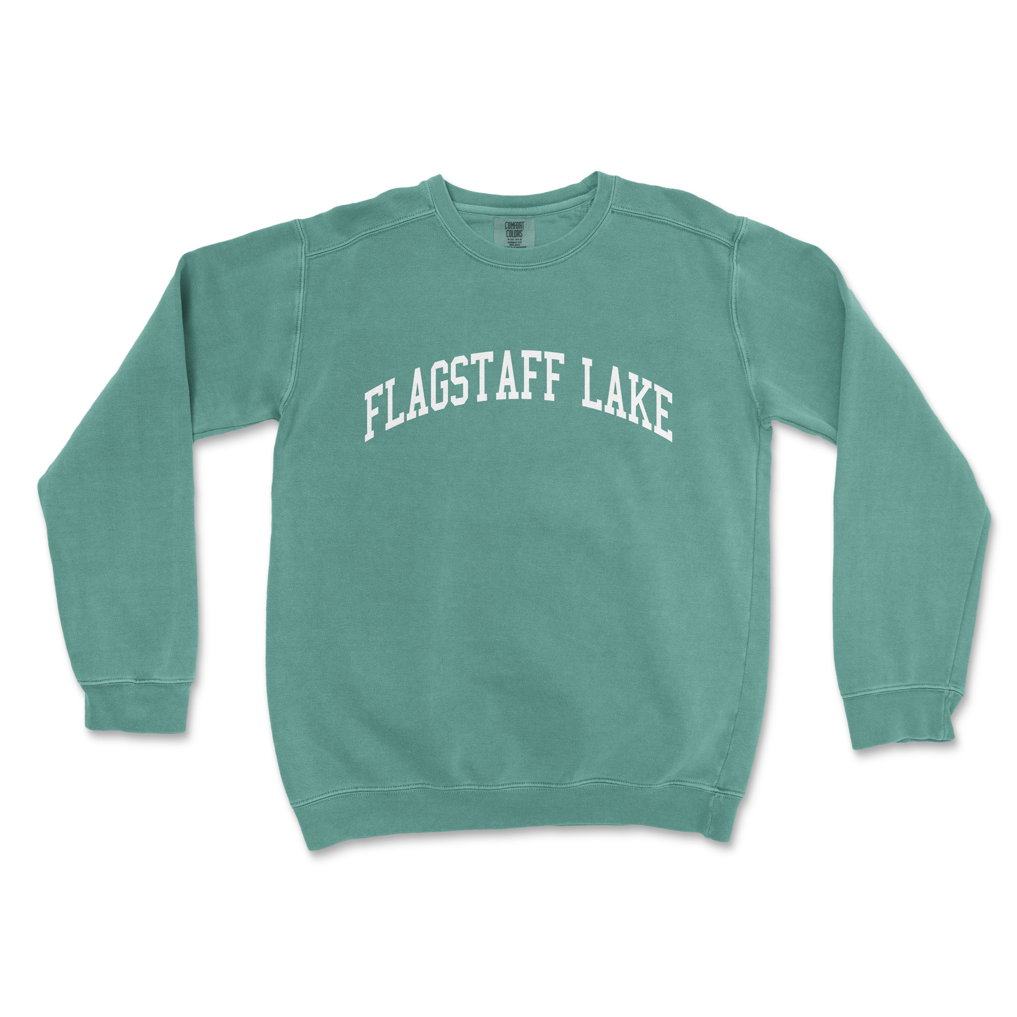 a green sweatshirt with the words flagstaff lake printed on it