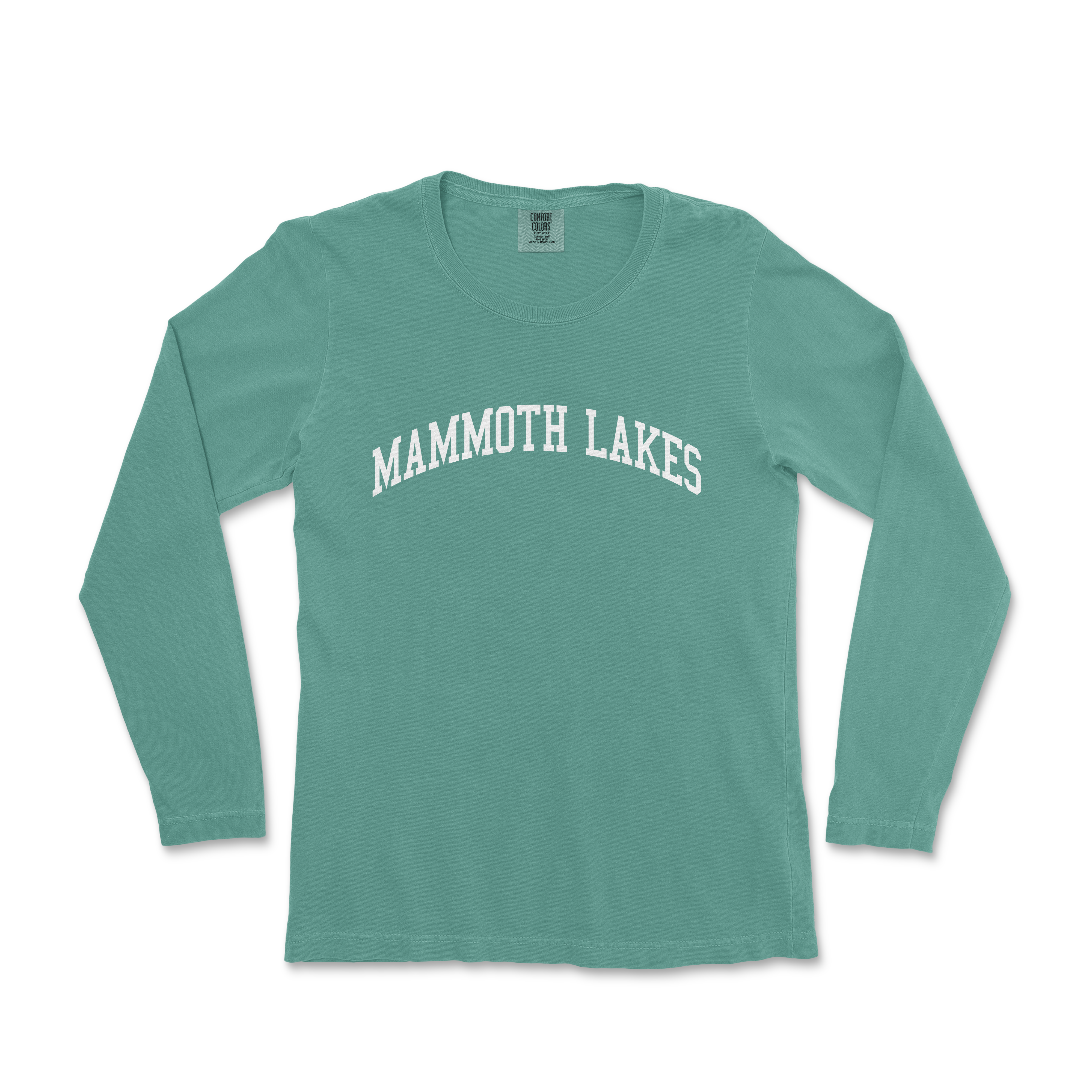 a women's long sleeve shirt with the words mammoth lakes printed on it