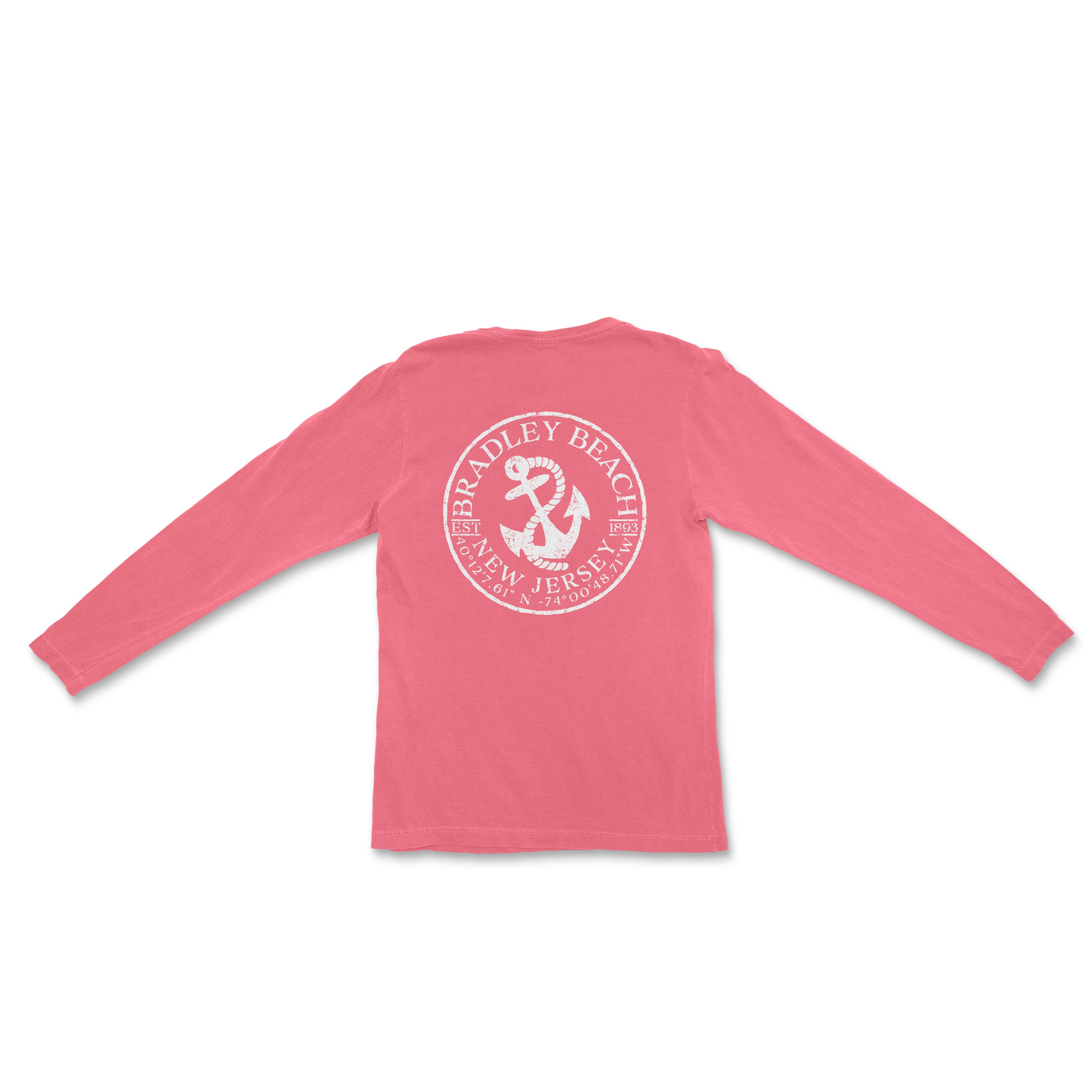 a pink long sleeve shirt with a white anchor on it