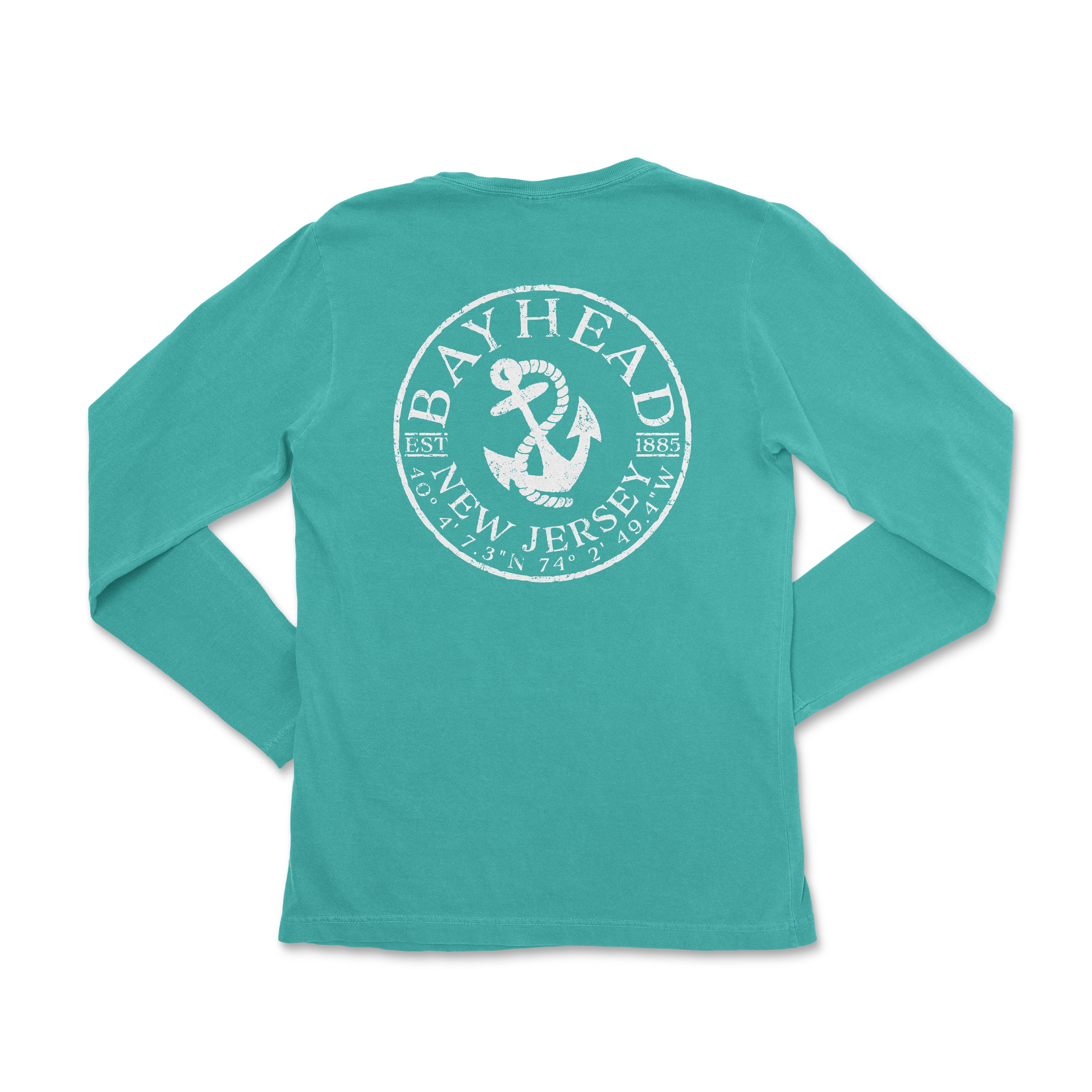 a women's long sleeve shirt with a white anchor on the front