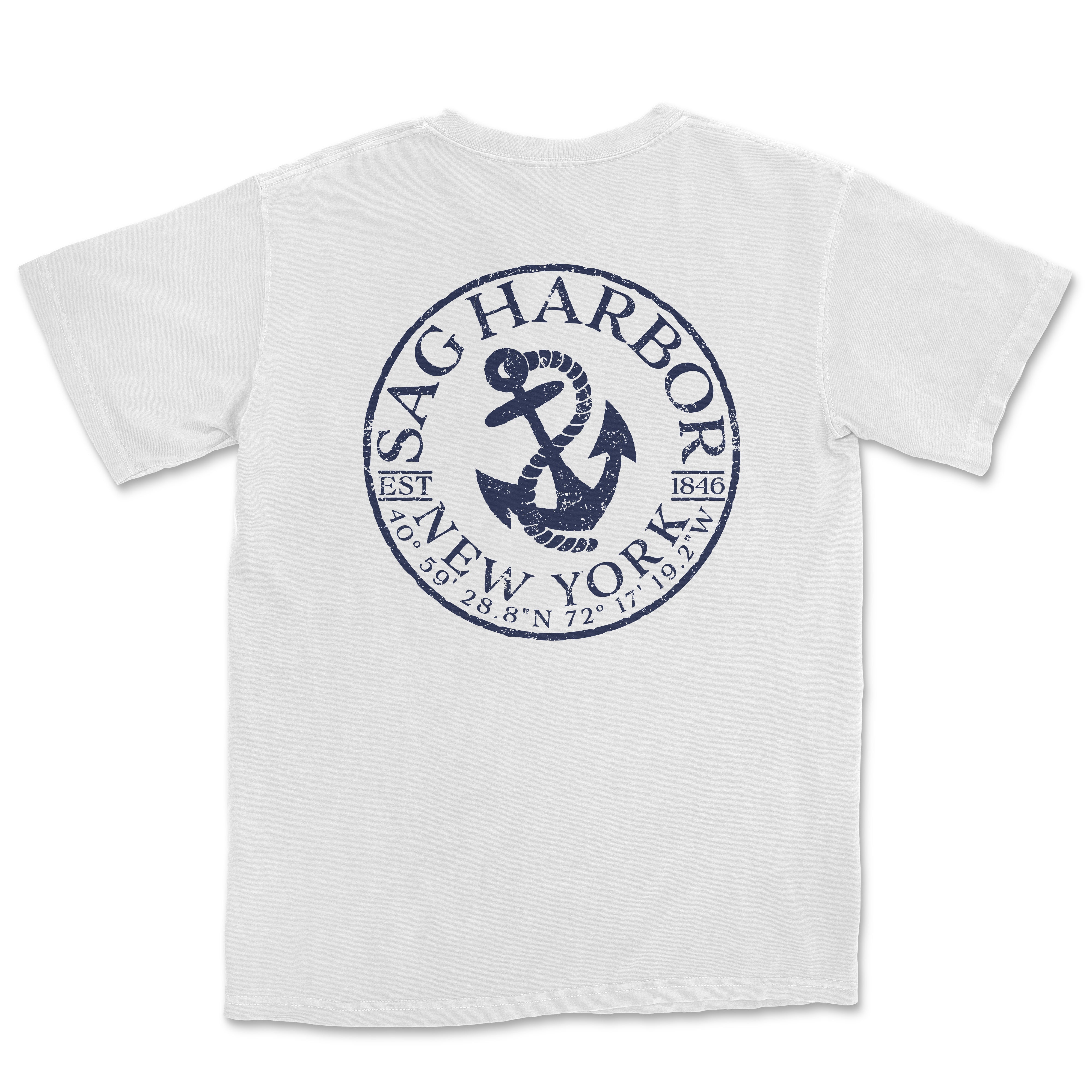 a white t - shirt with a blue anchor on it