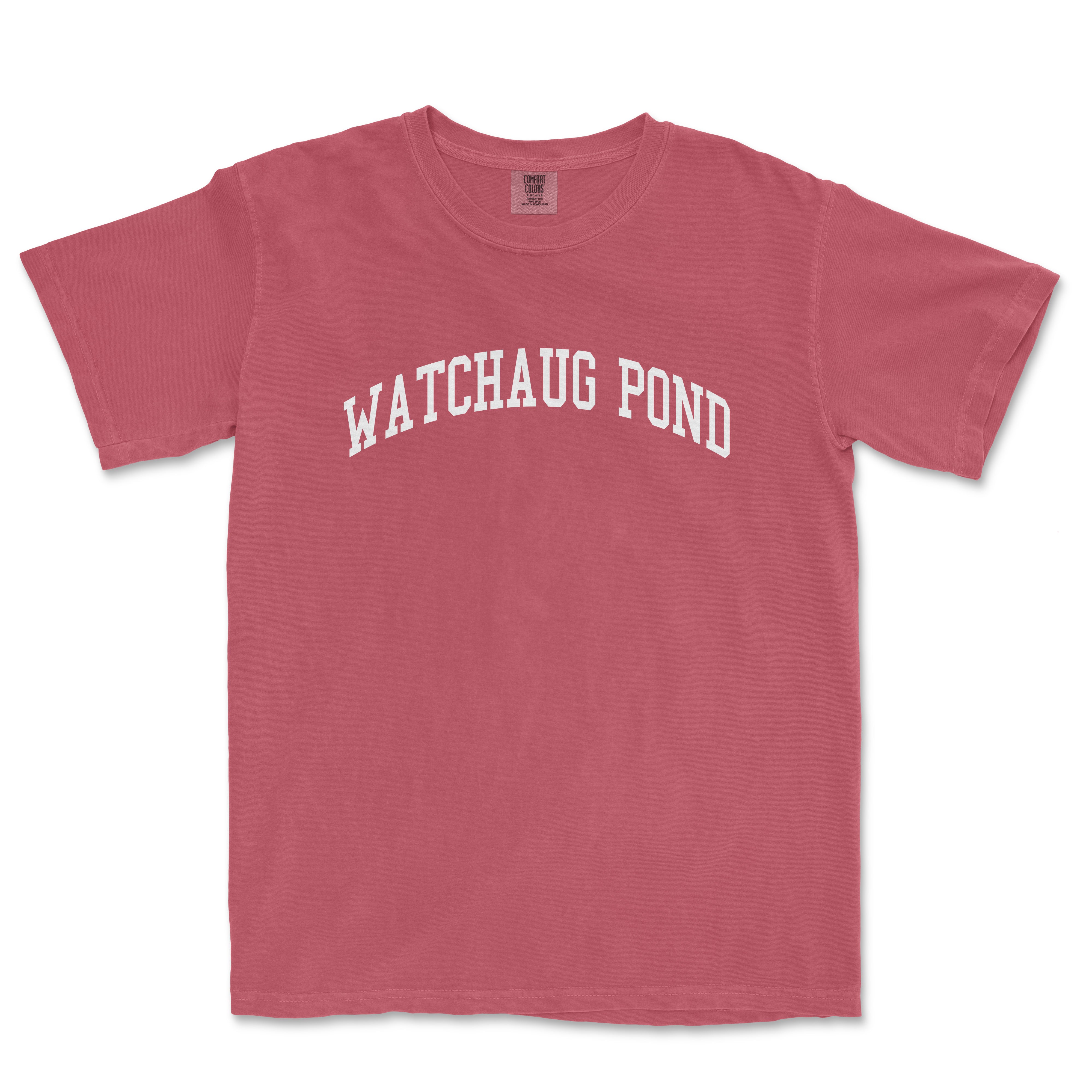 a red t - shirt that says watchag pond