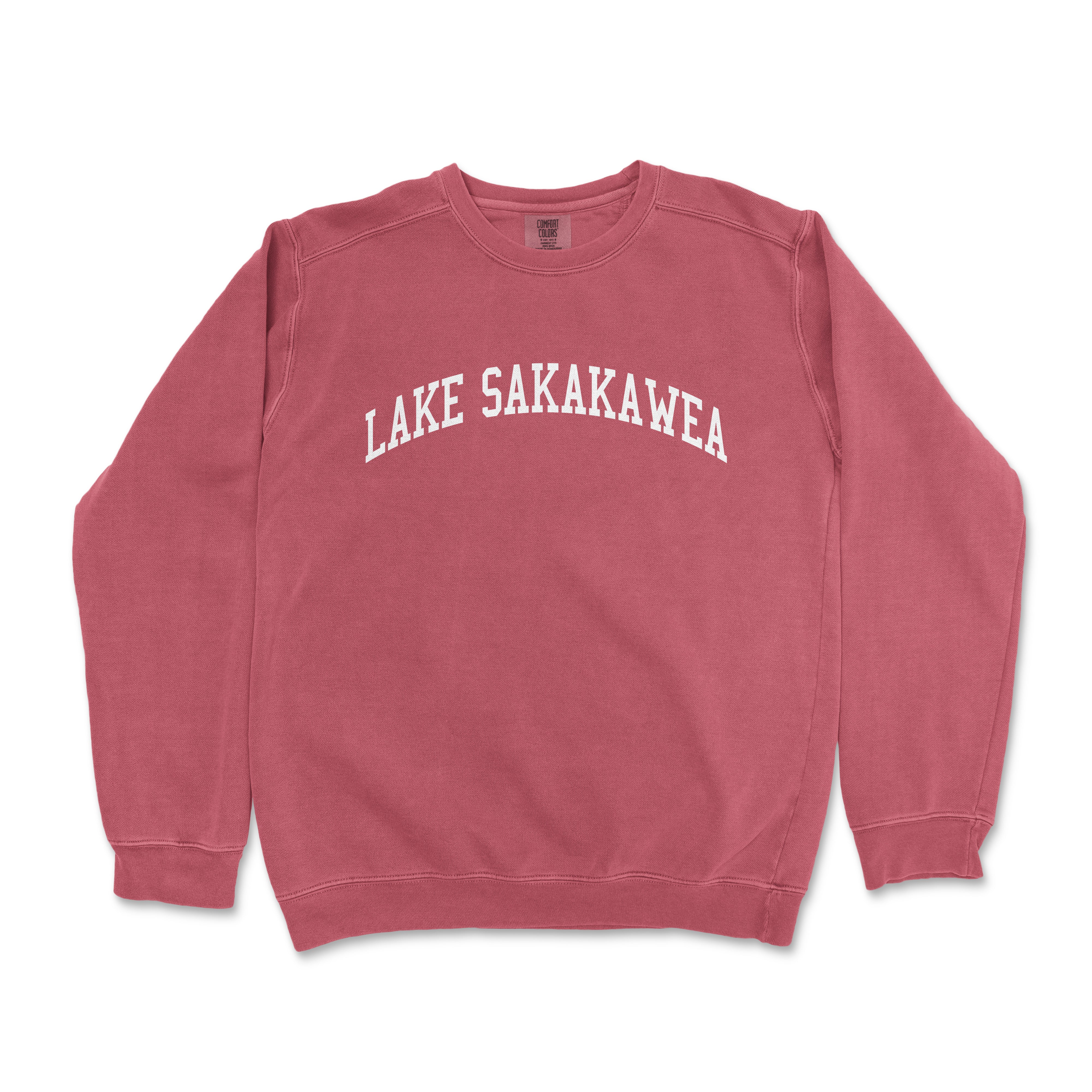 a red sweatshirt with the words lake sanka printed on it