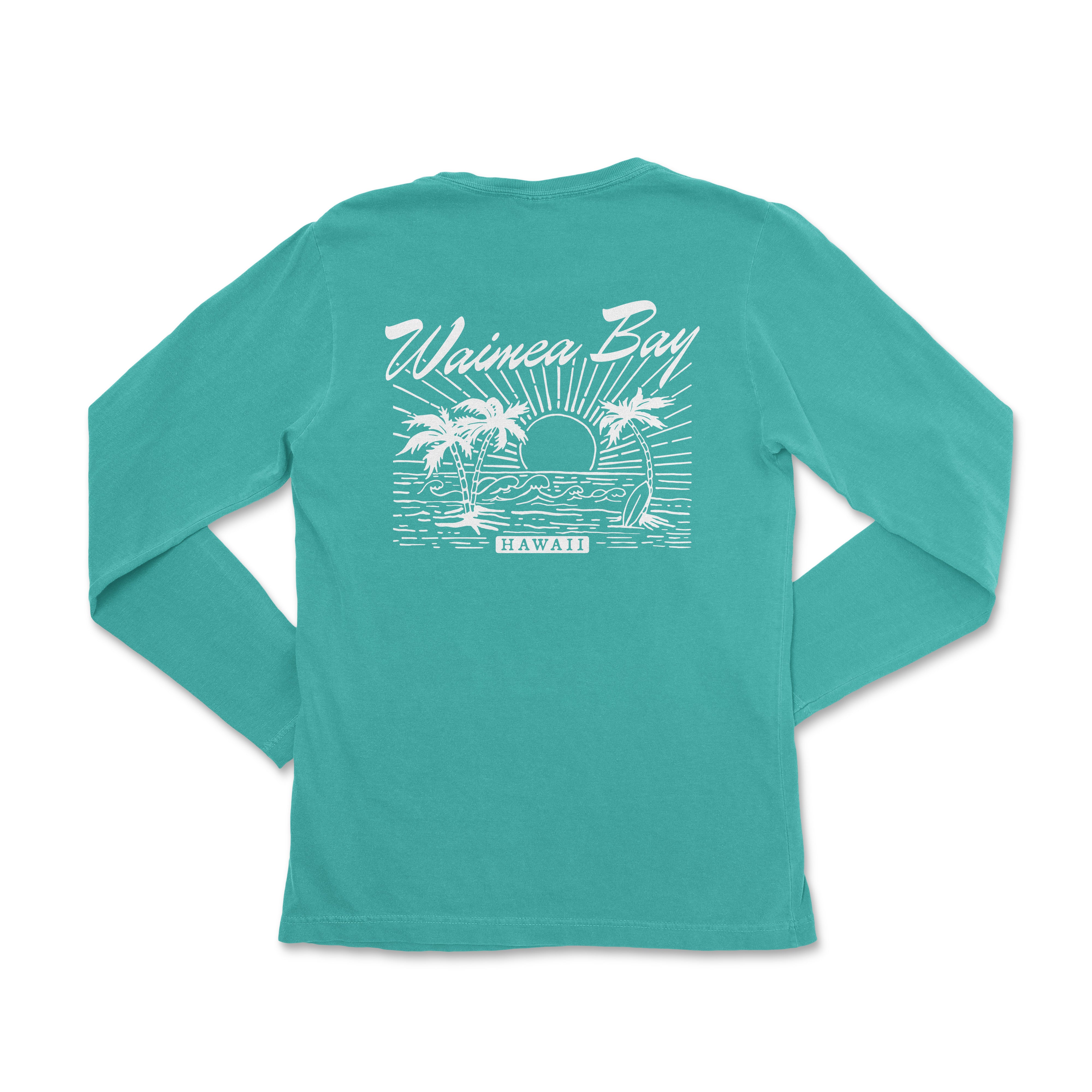 a women's long - sleeved shirt with a graphic of a beach scene