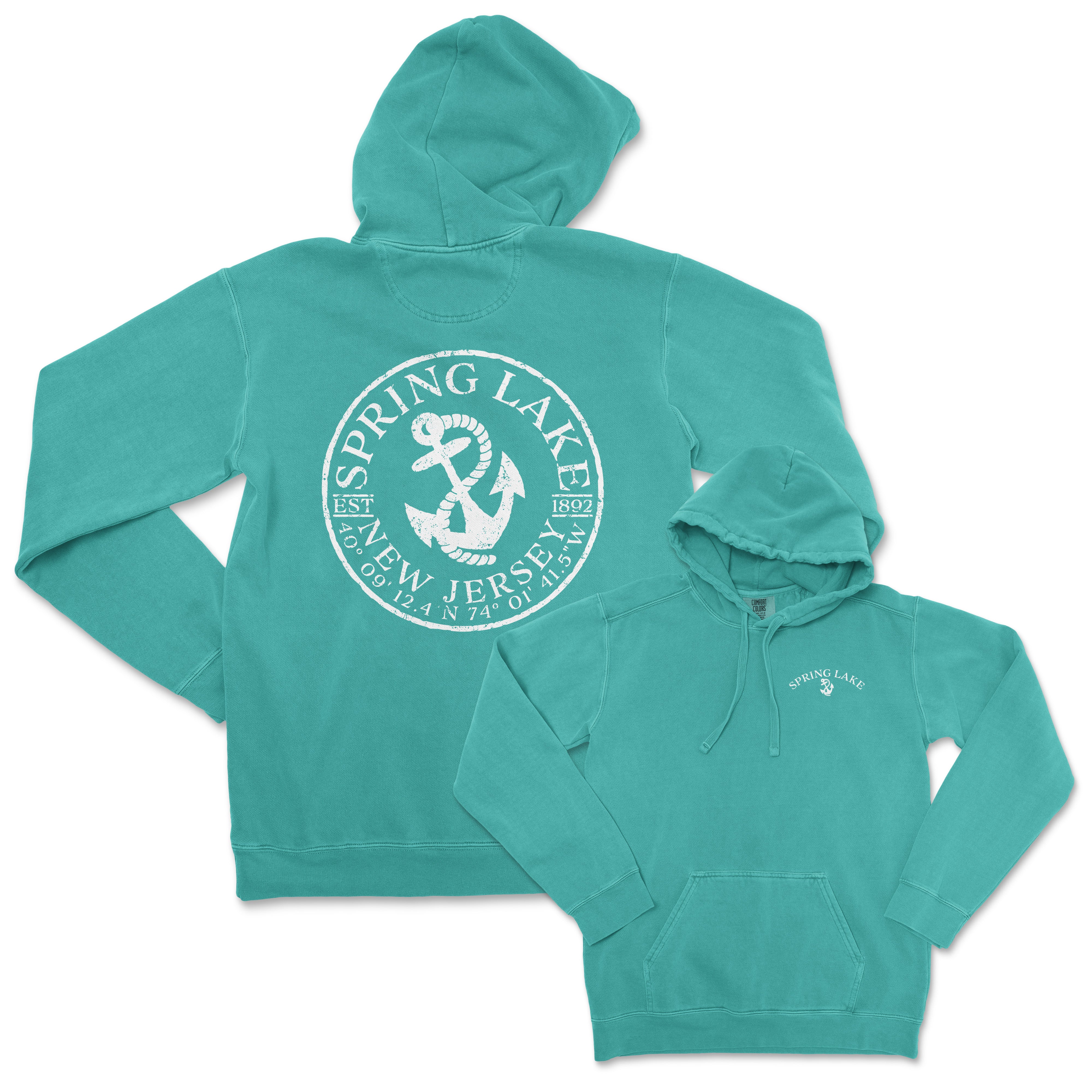 a green hoodie with a white anchor on it