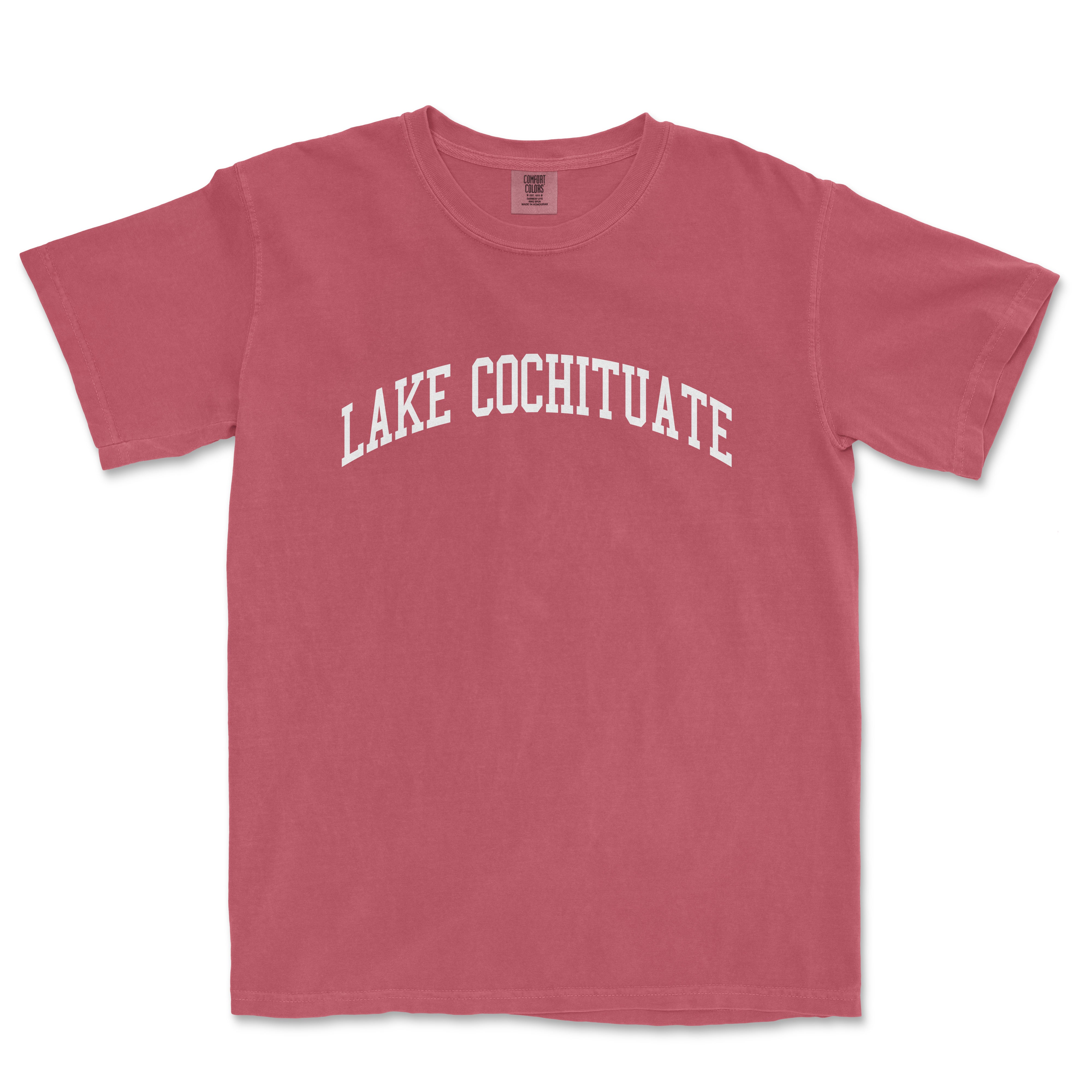 a red shirt with the words lake cochitue on it