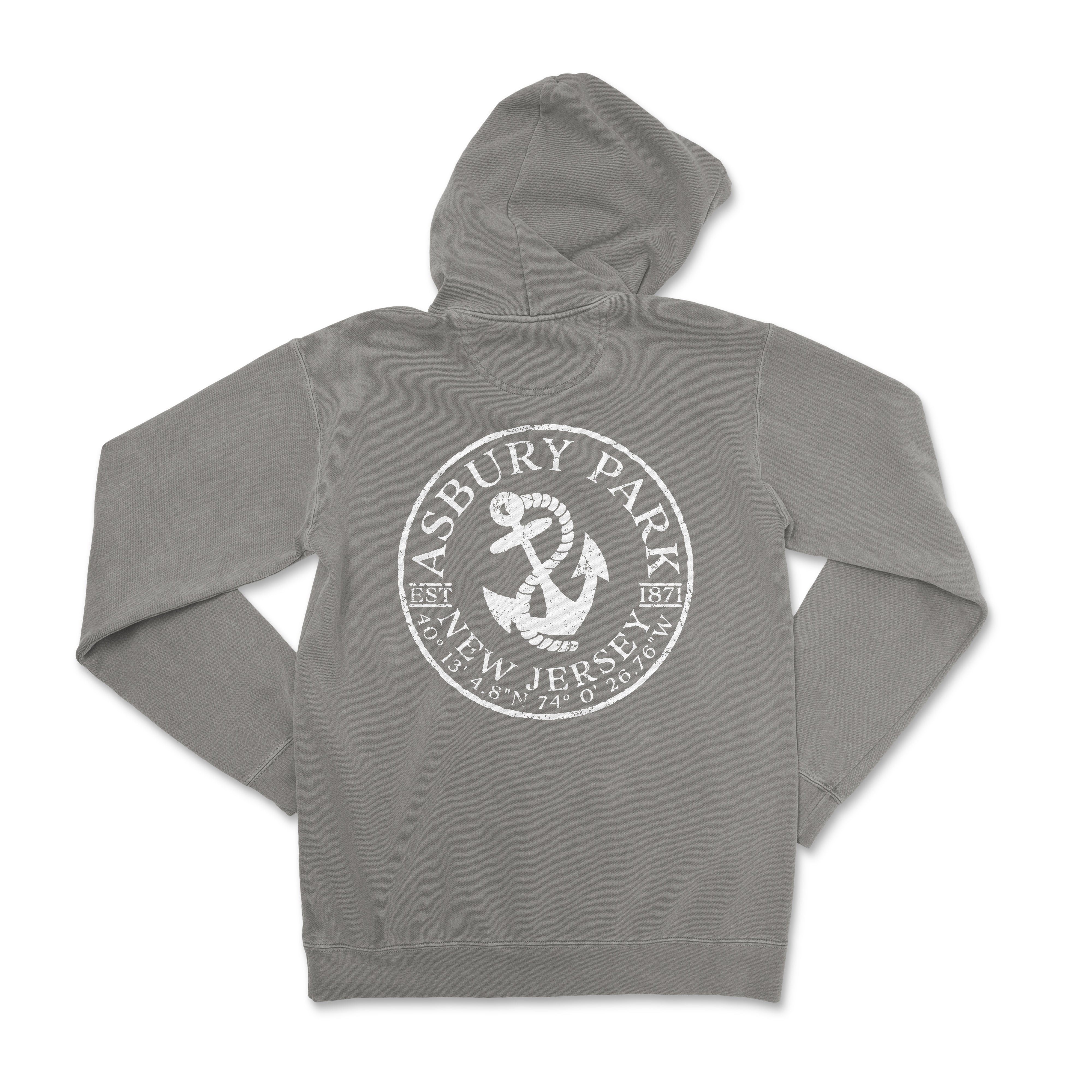 a grey hoodie with an anchor on it