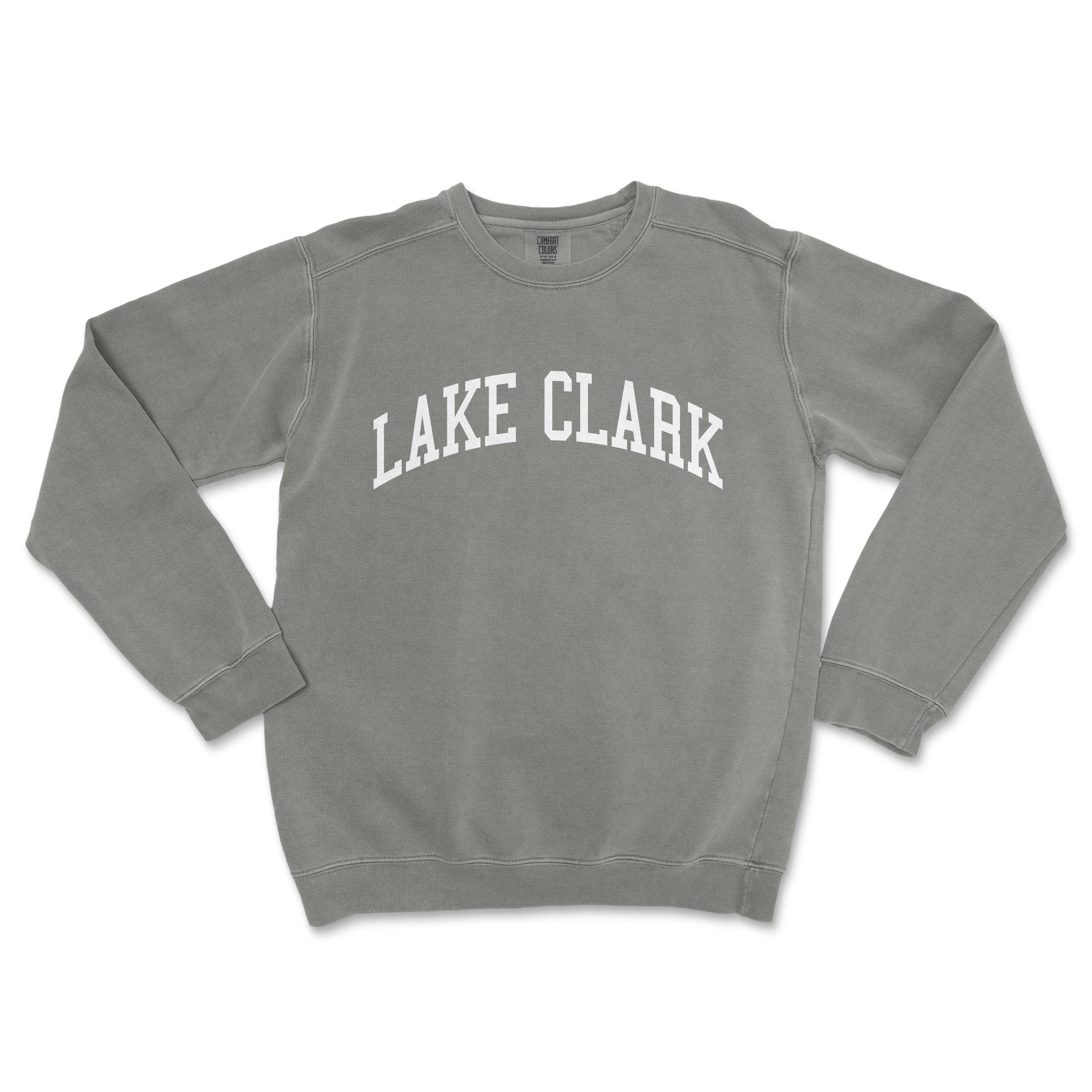 a gray sweatshirt with the word lake clark on it