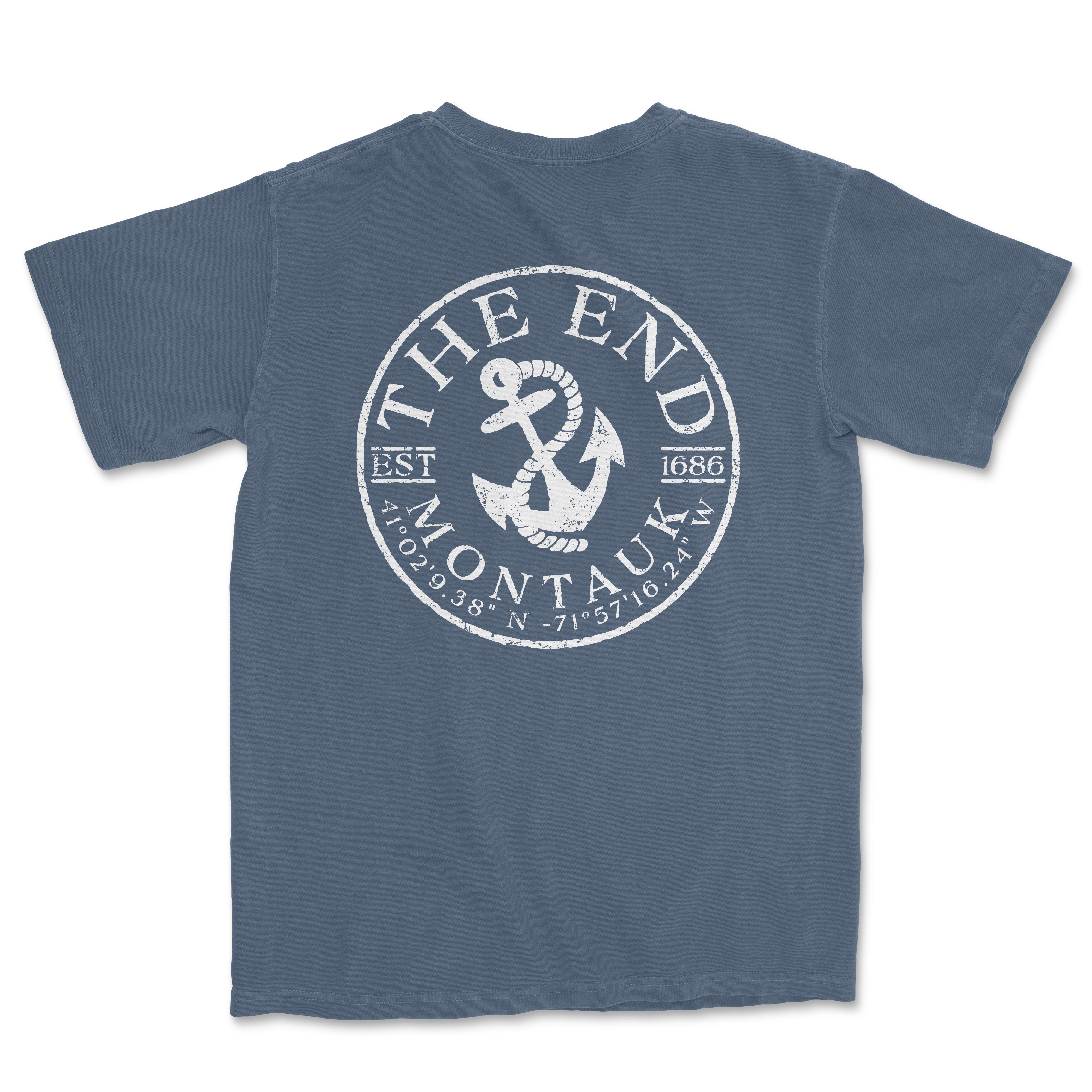 a blue t - shirt with an anchor and the words the end on it