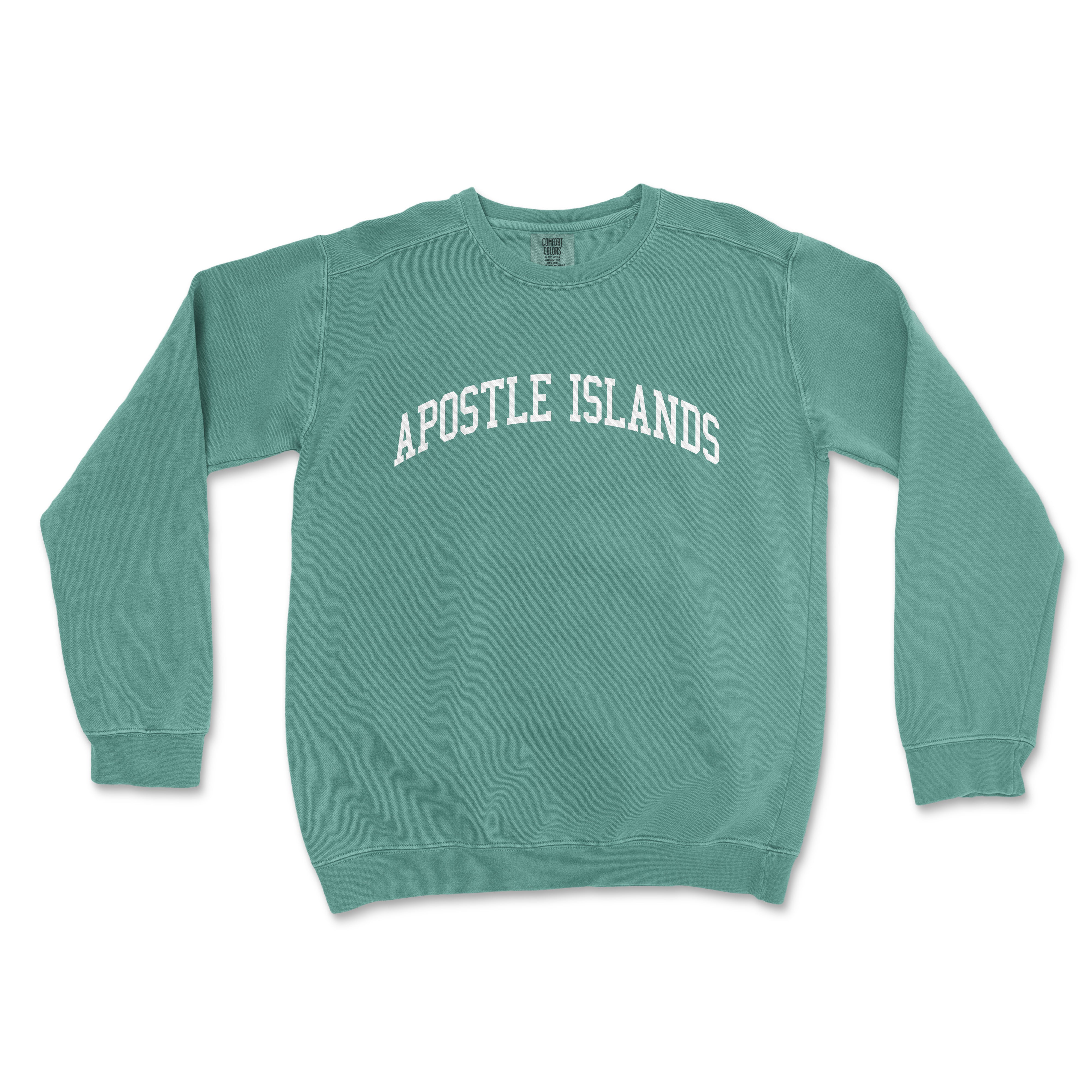 a green sweatshirt with a white logo on it