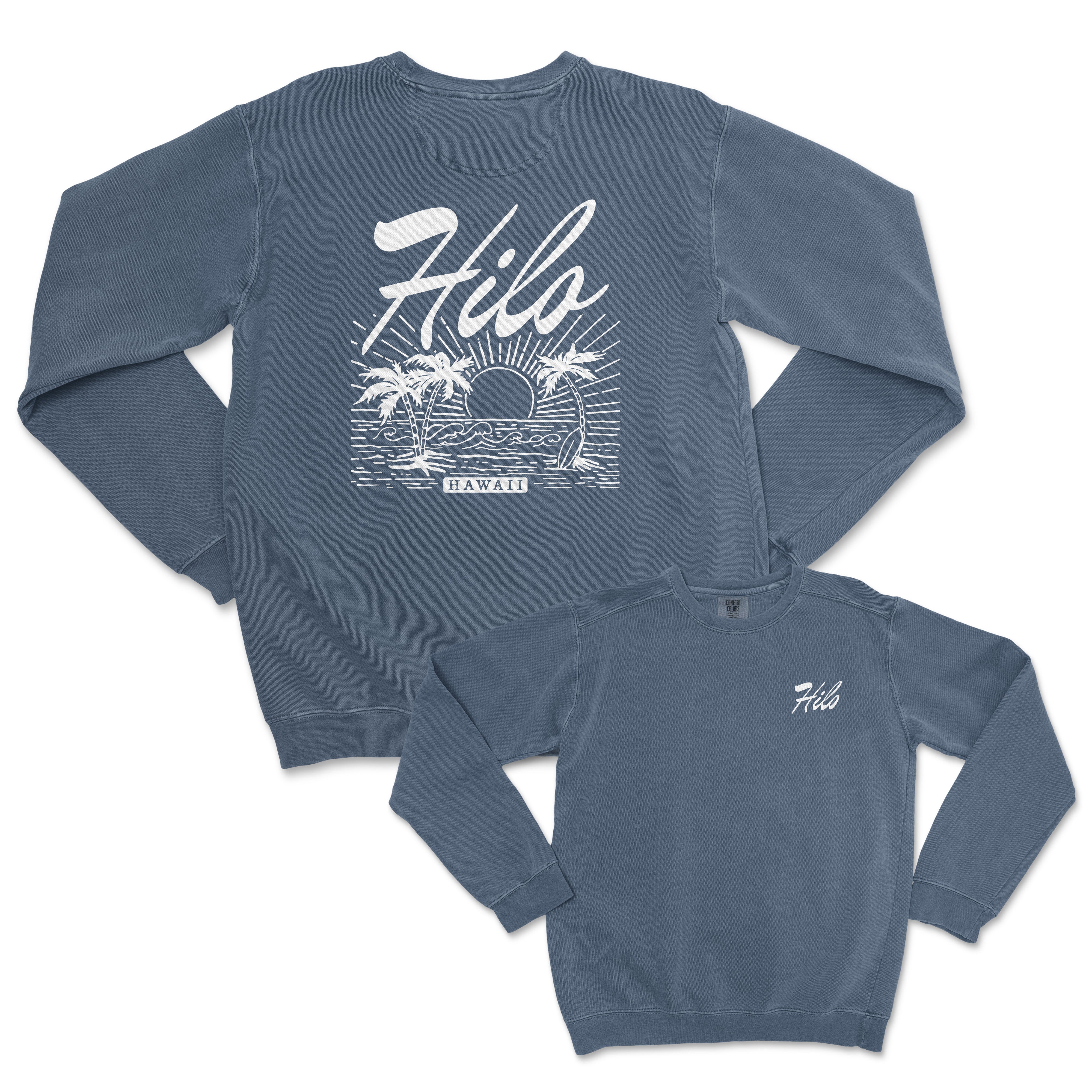 a pair of sweatshirts with the words hilo on them