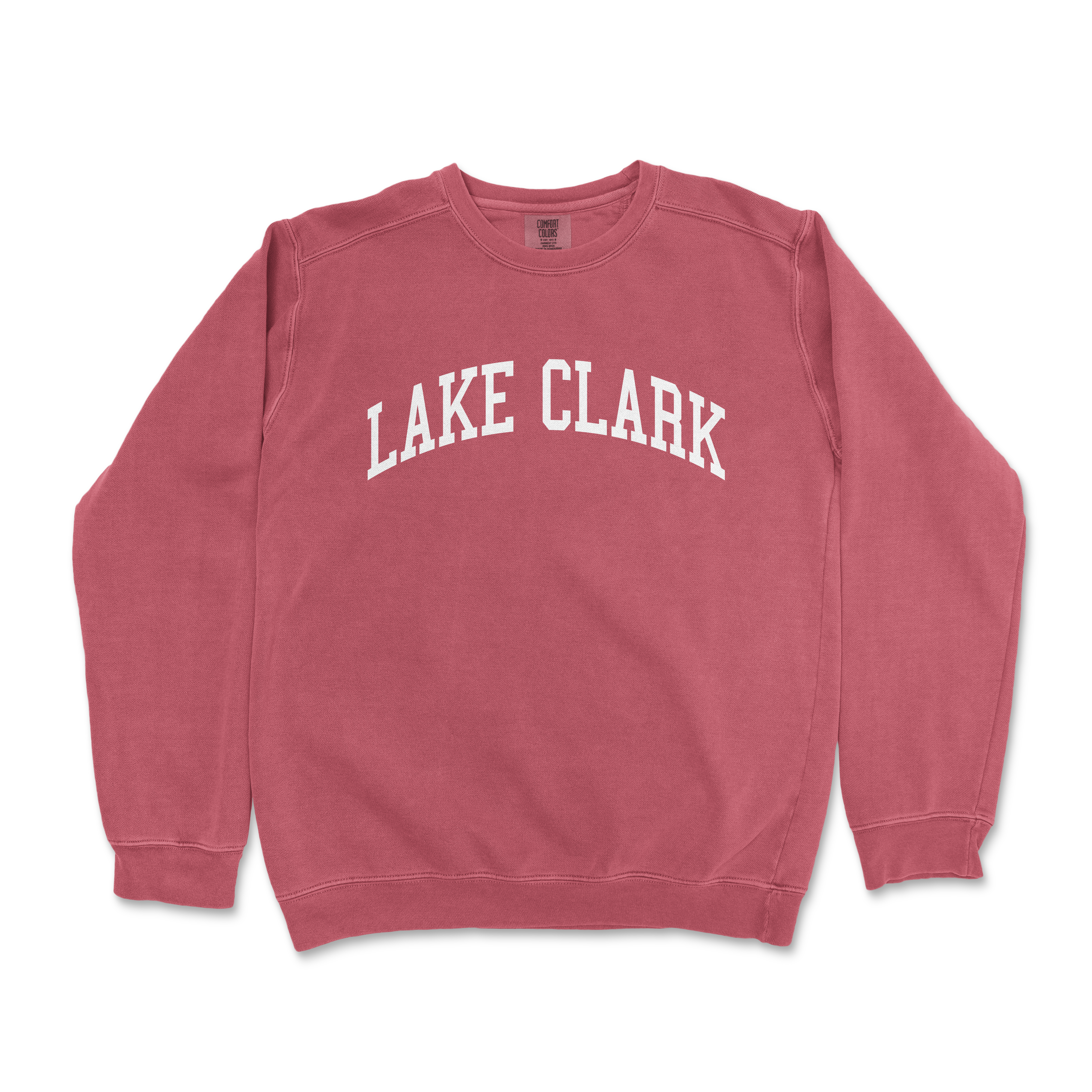 a red sweatshirt with the word lake clark on it