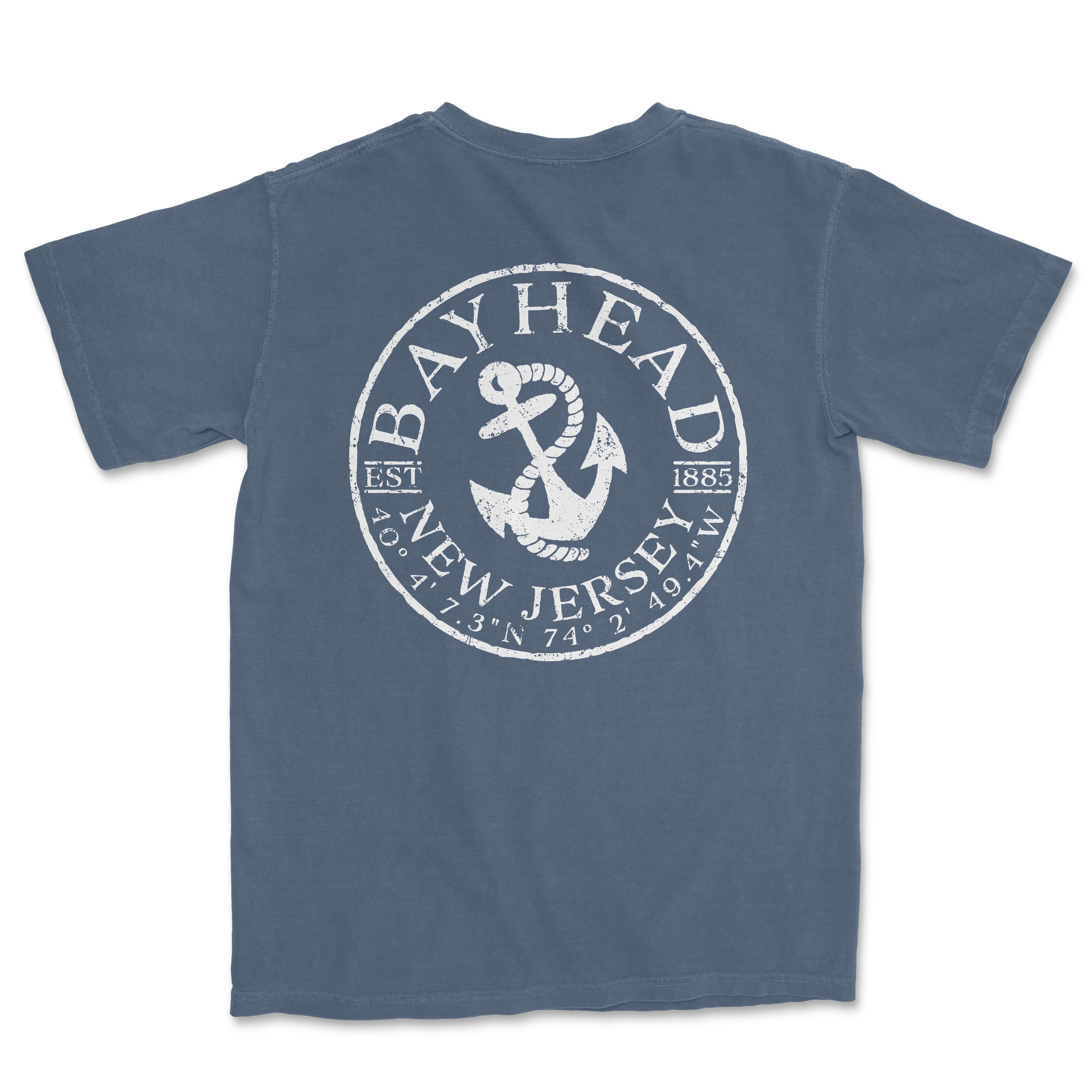 a blue t - shirt with an anchor and the words bayhead on it