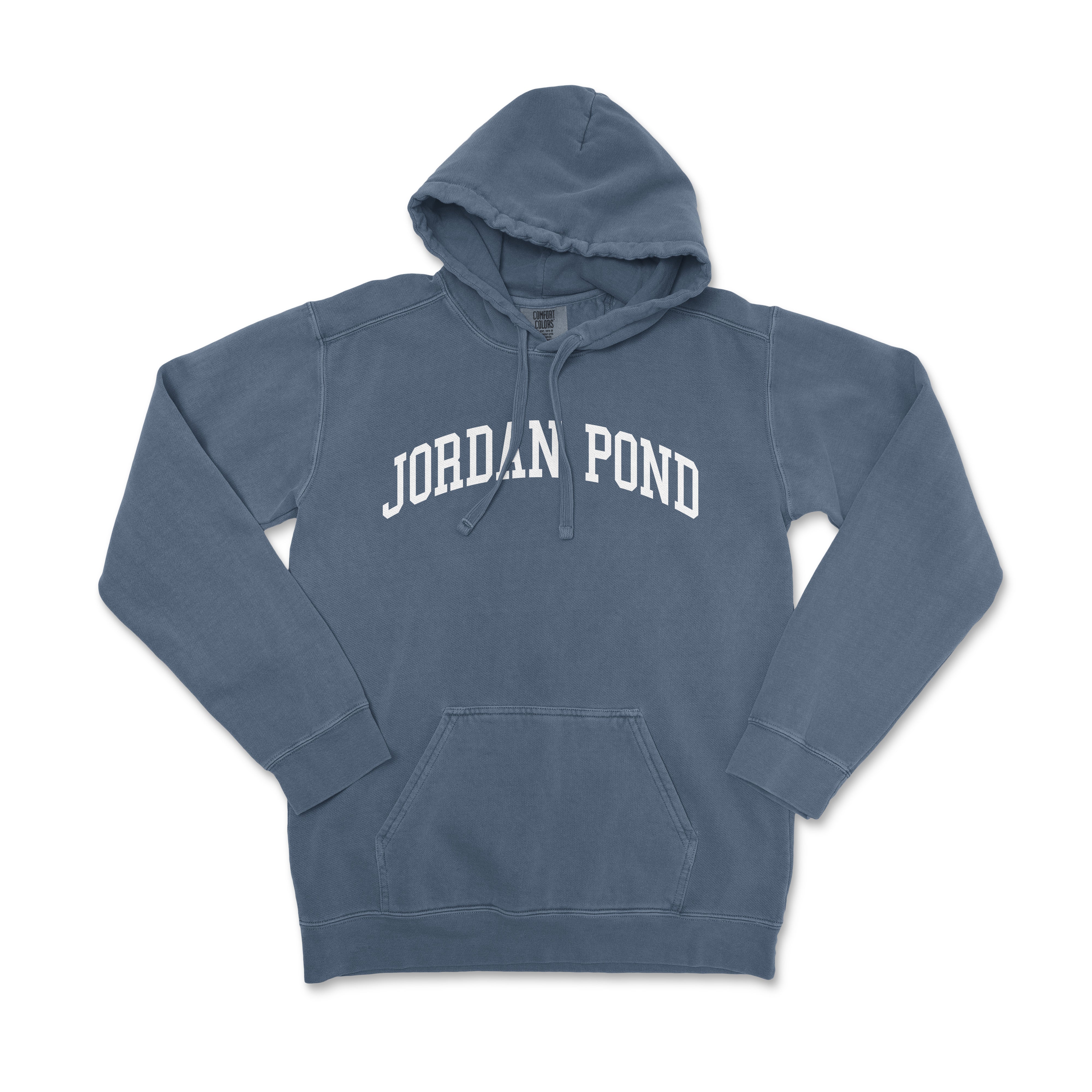 a blue sweatshirt with the jordan pond logo on it