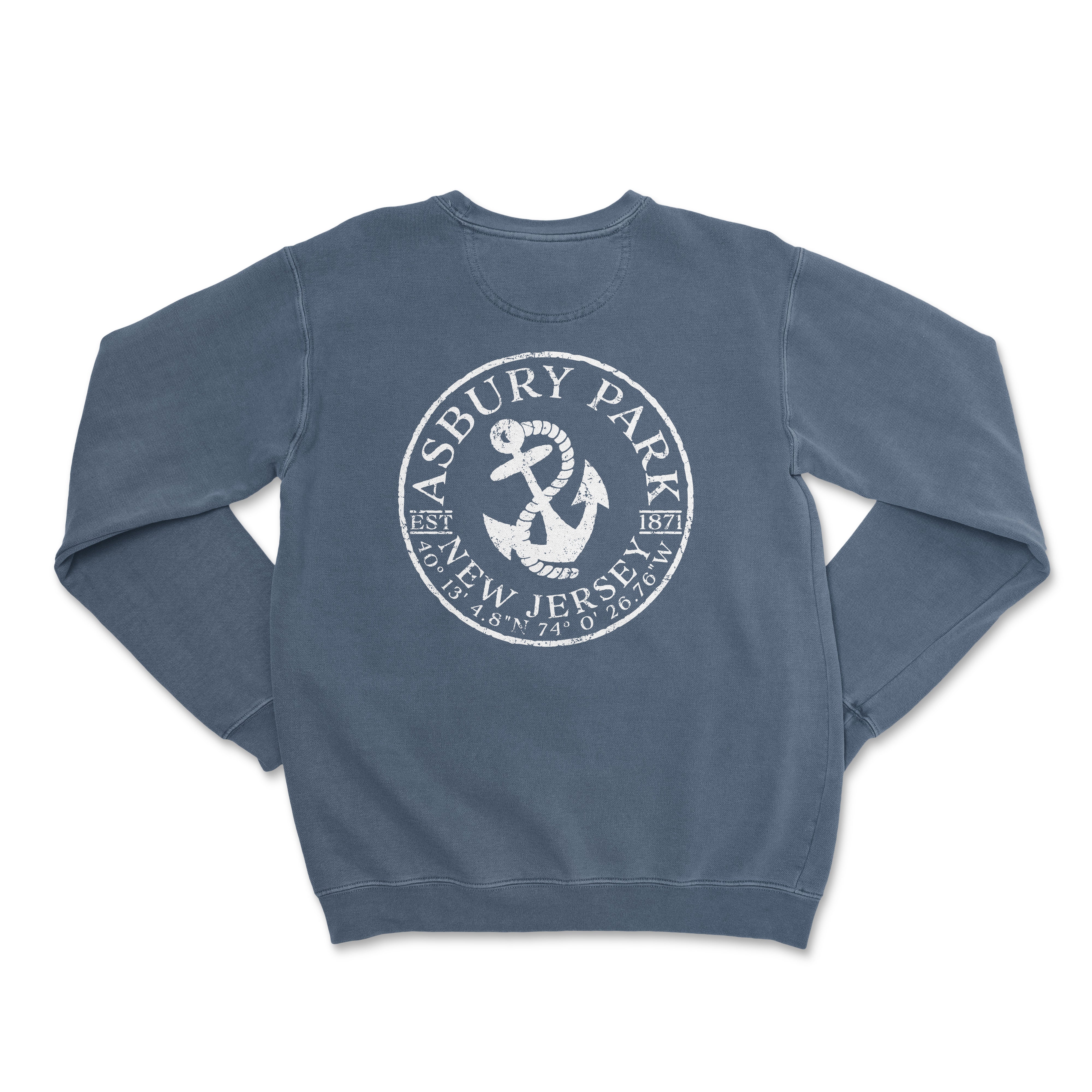 a blue sweatshirt with an anchor on it