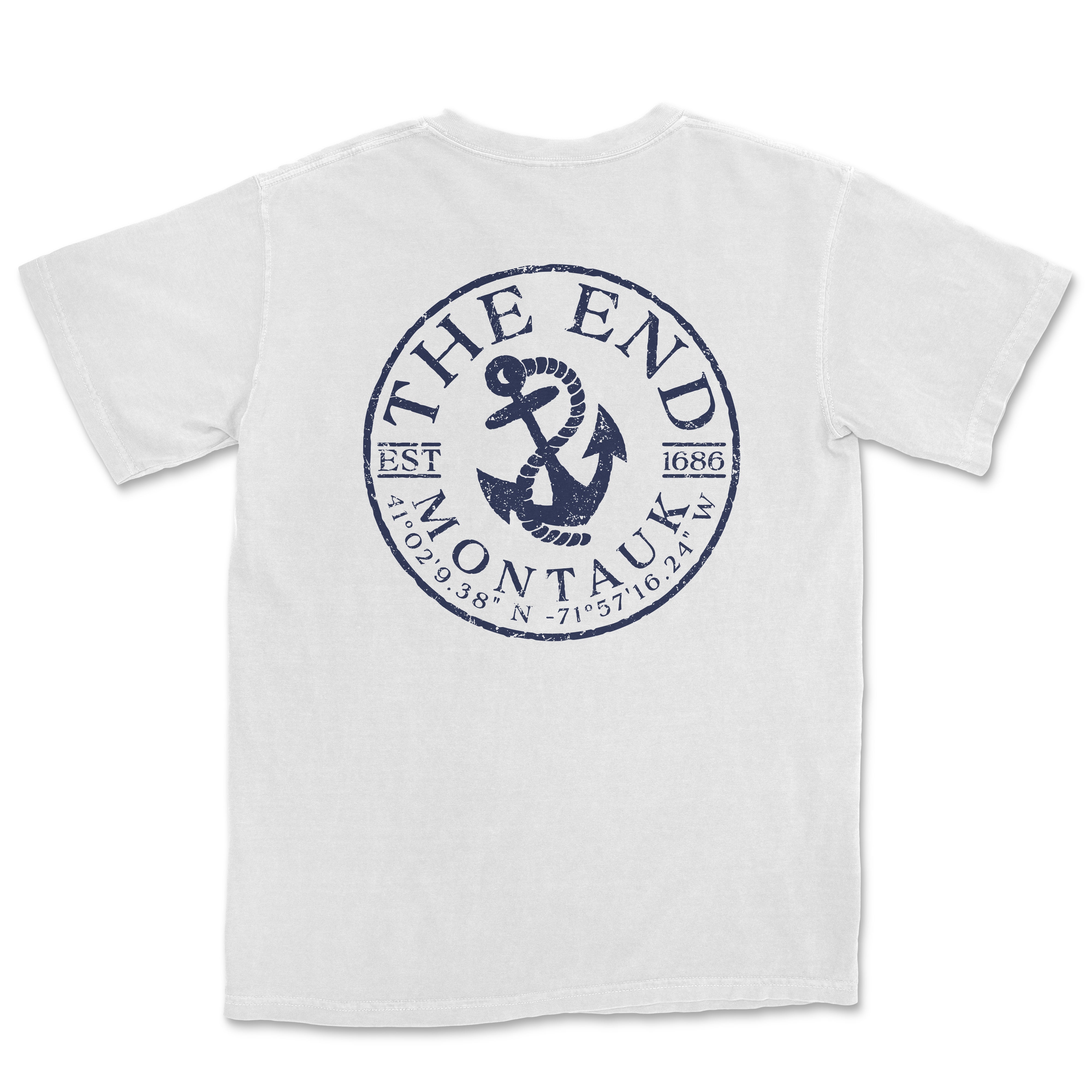 a white t - shirt with an anchor and the words the end on it