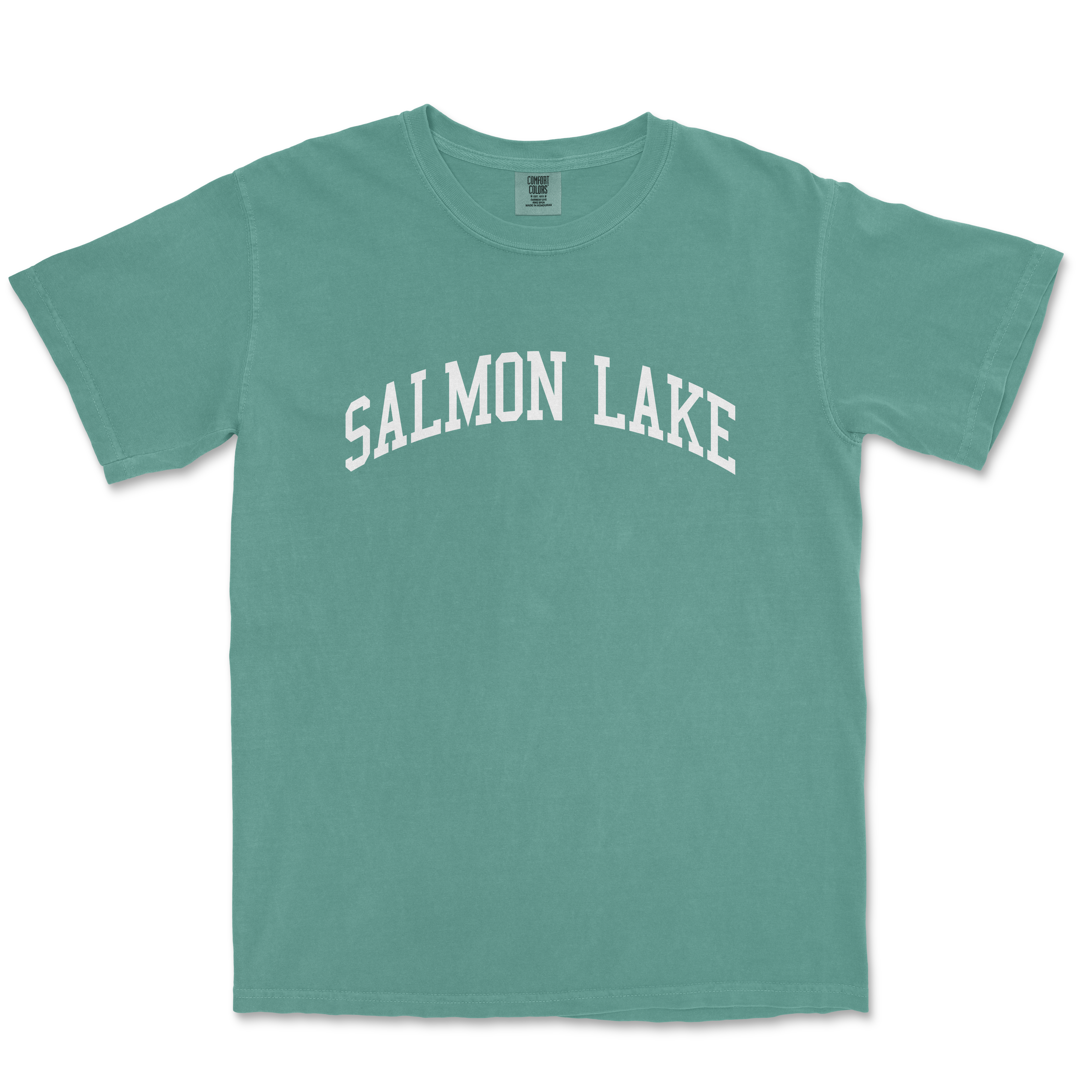 a t - shirt with the word salmon lake on it