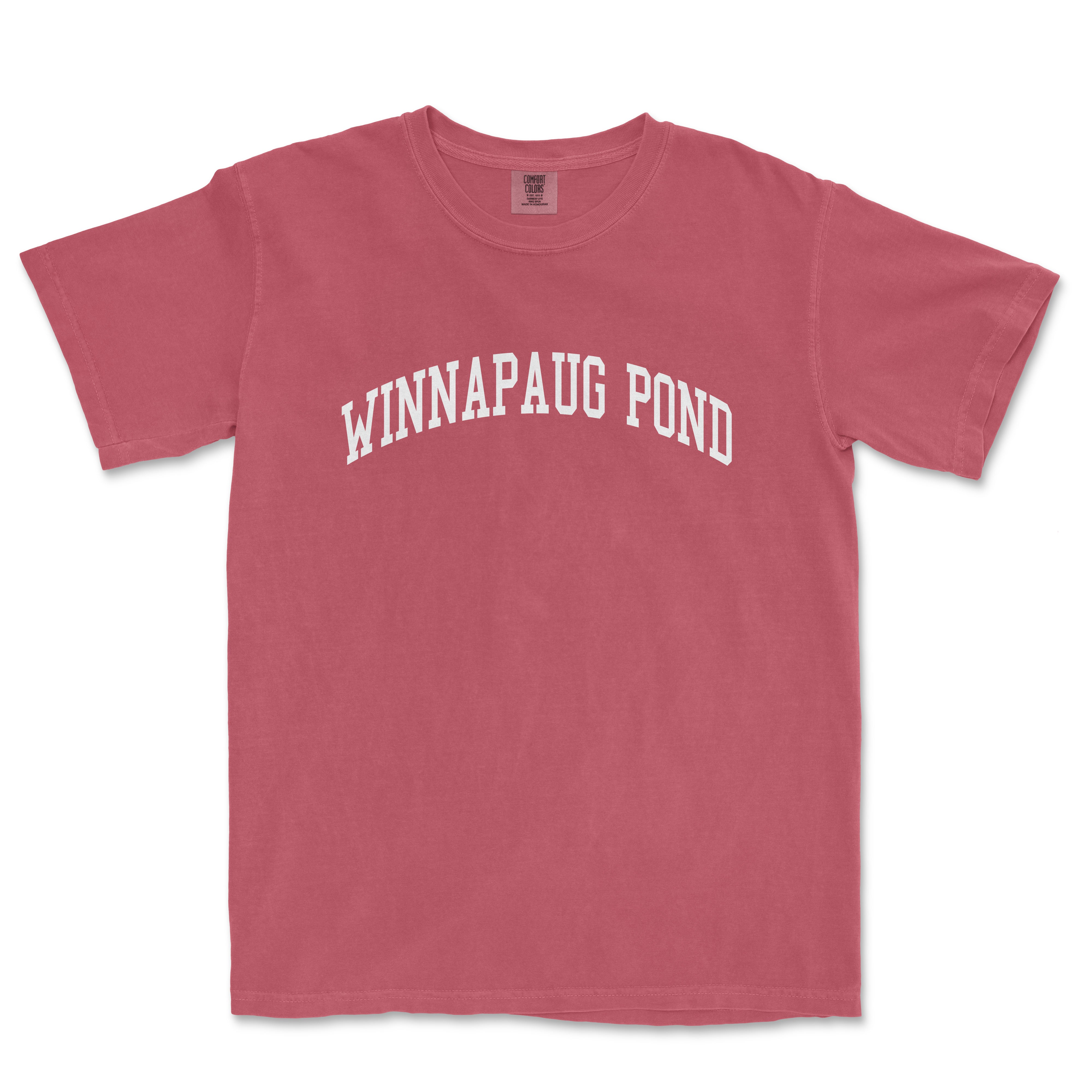 a red t - shirt with the word winnapaug pond printed on it