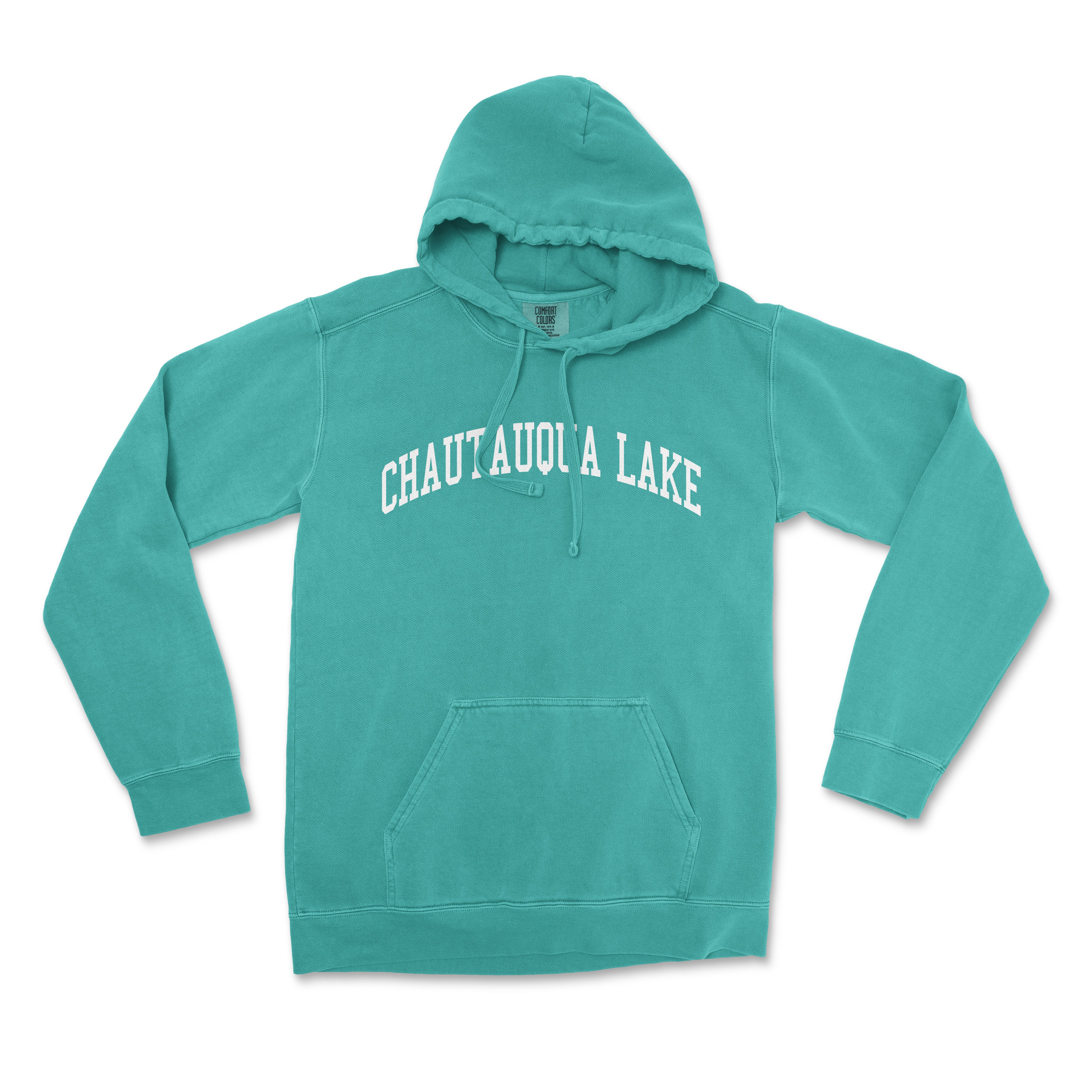 a green sweatshirt with the words chateau a lake printed on it