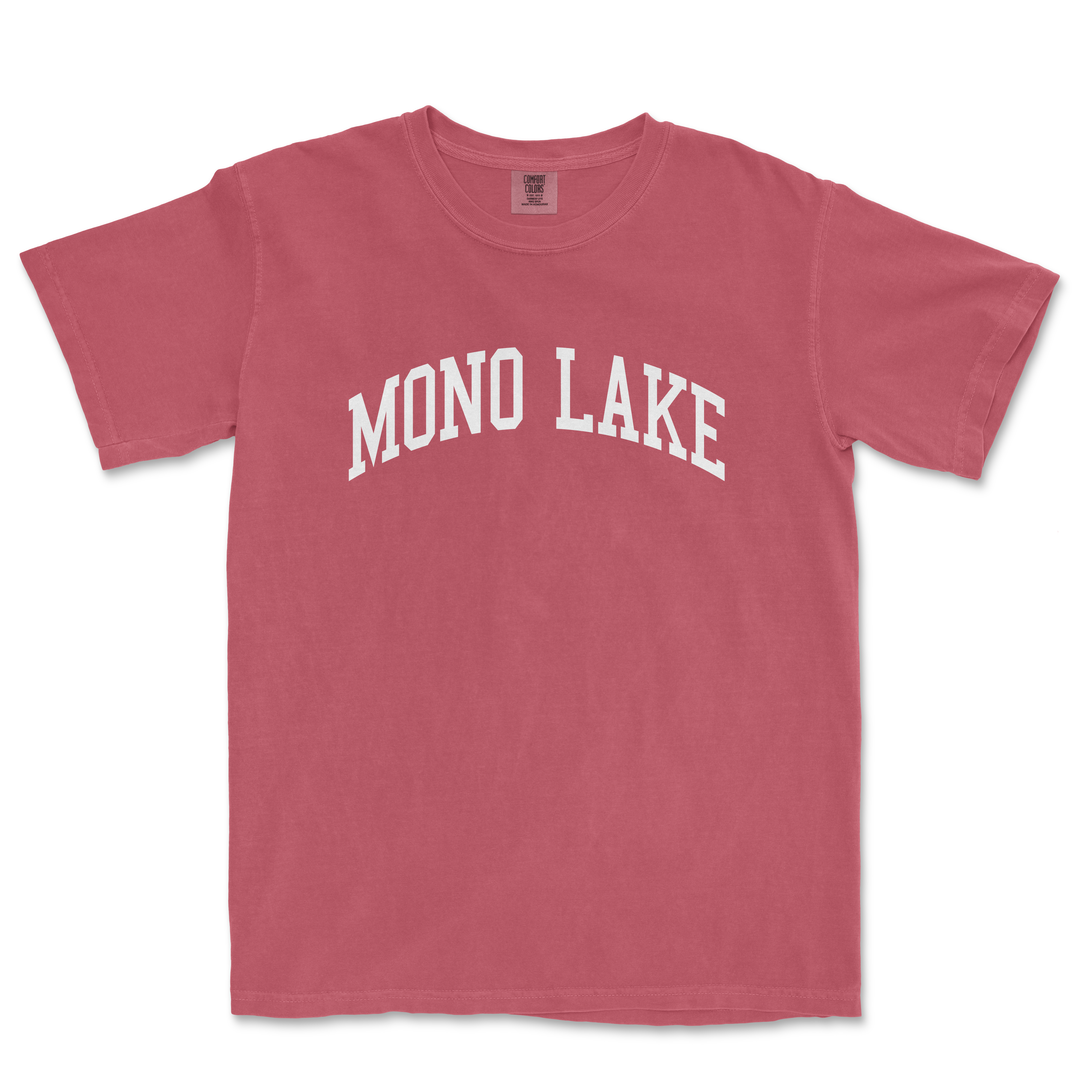 a red t - shirt with the word mono lake printed on it