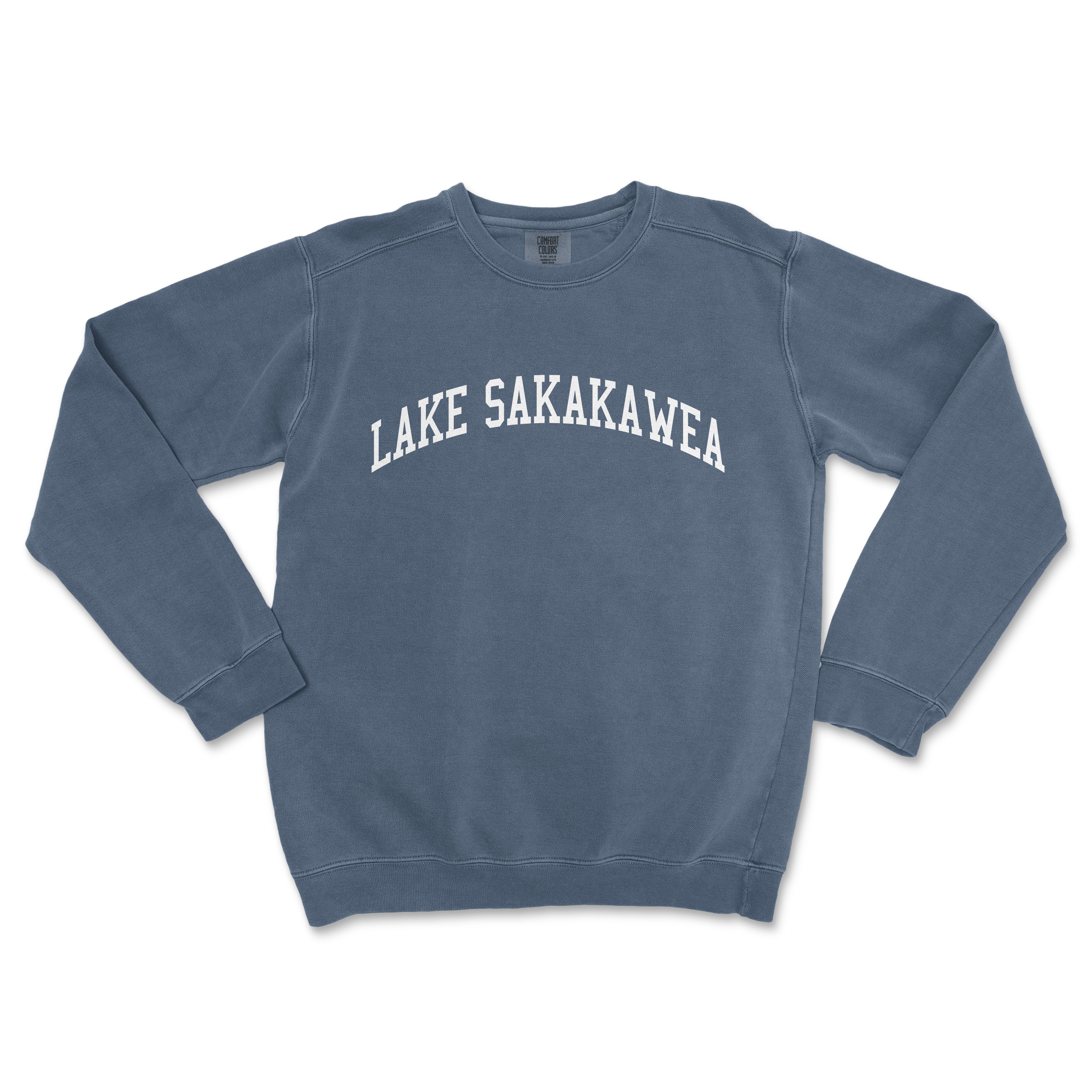 a blue sweatshirt with the words lake sarakana printed on it