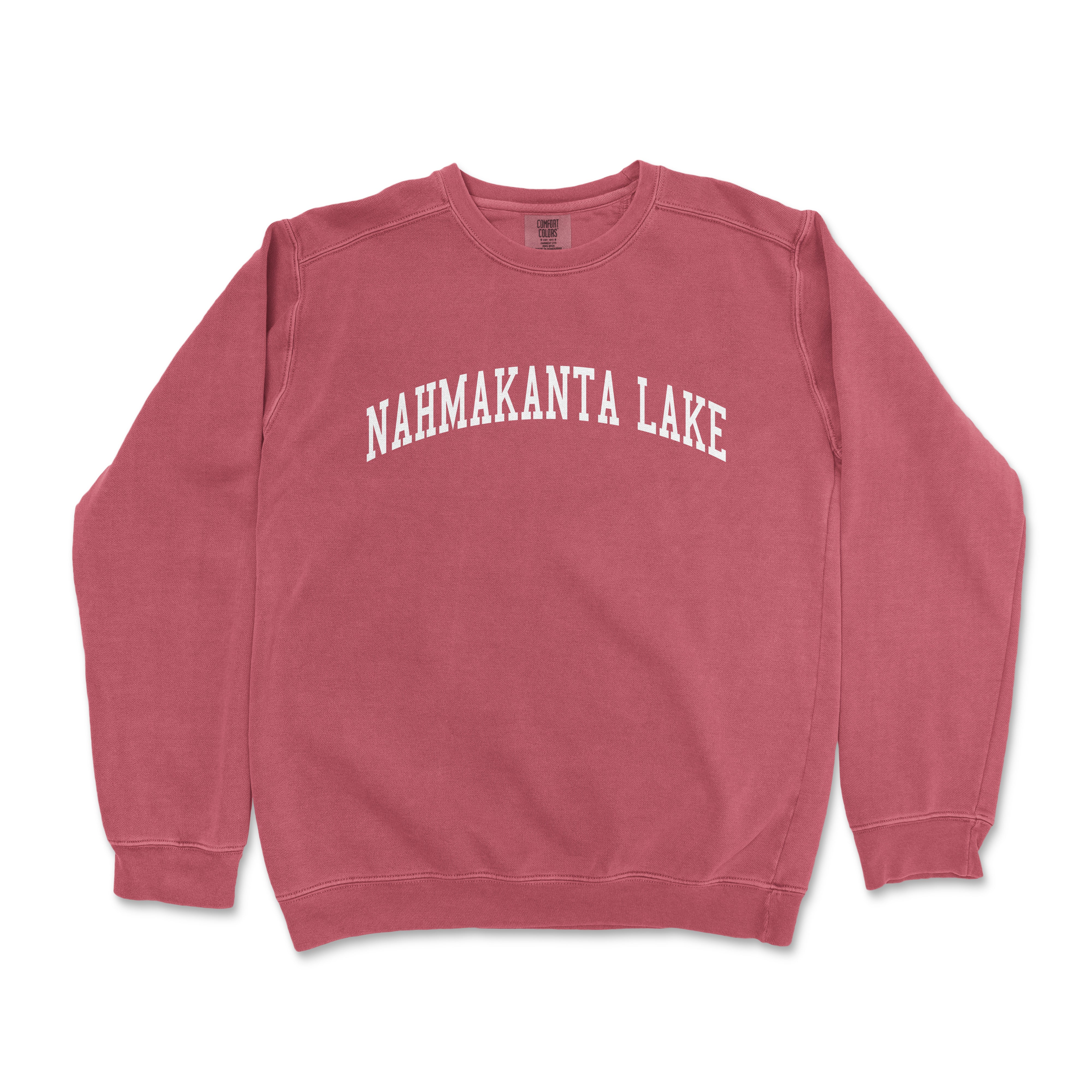 a red sweatshirt with the words nammakranta lake printed on it