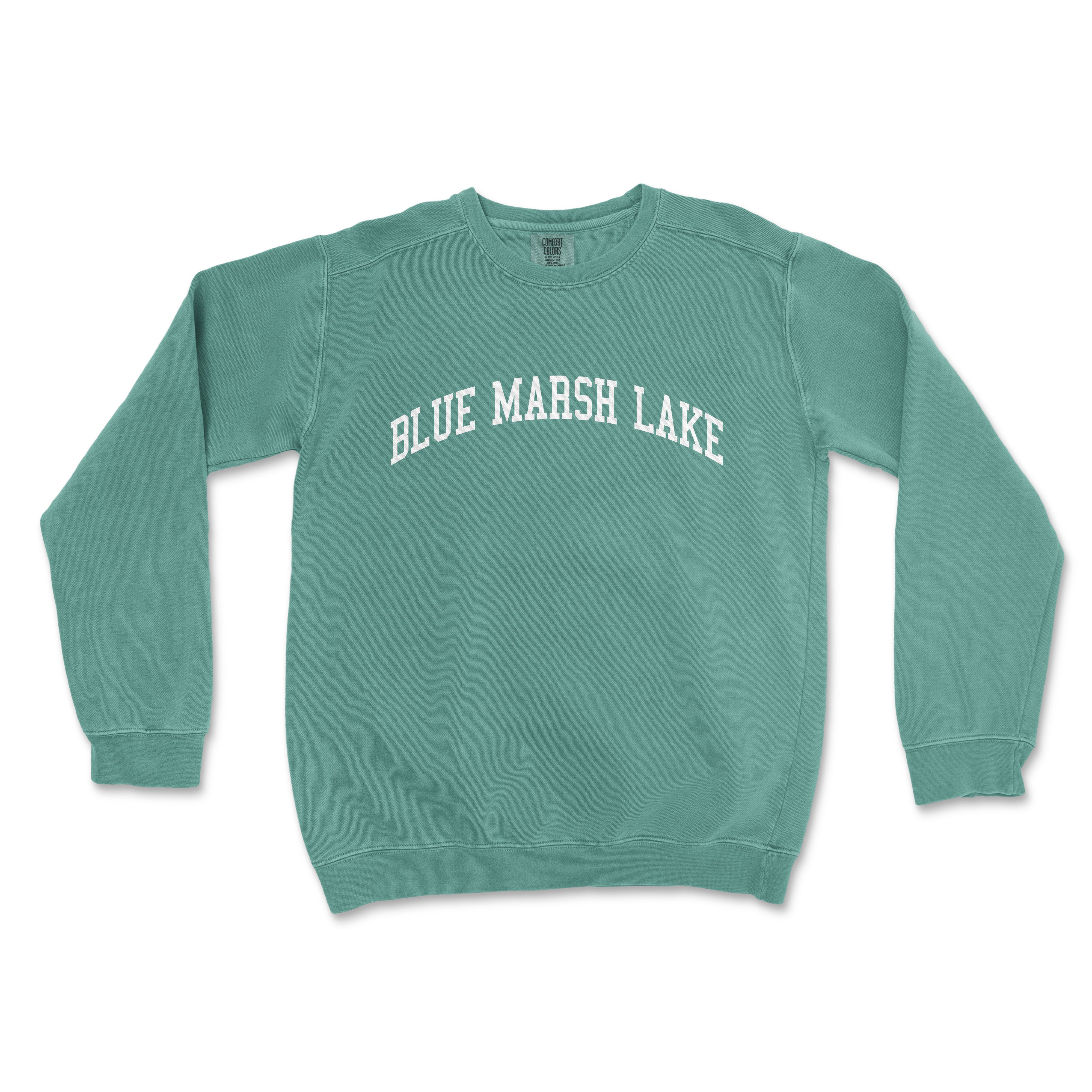 a green sweatshirt with the words blue marsh lake on it