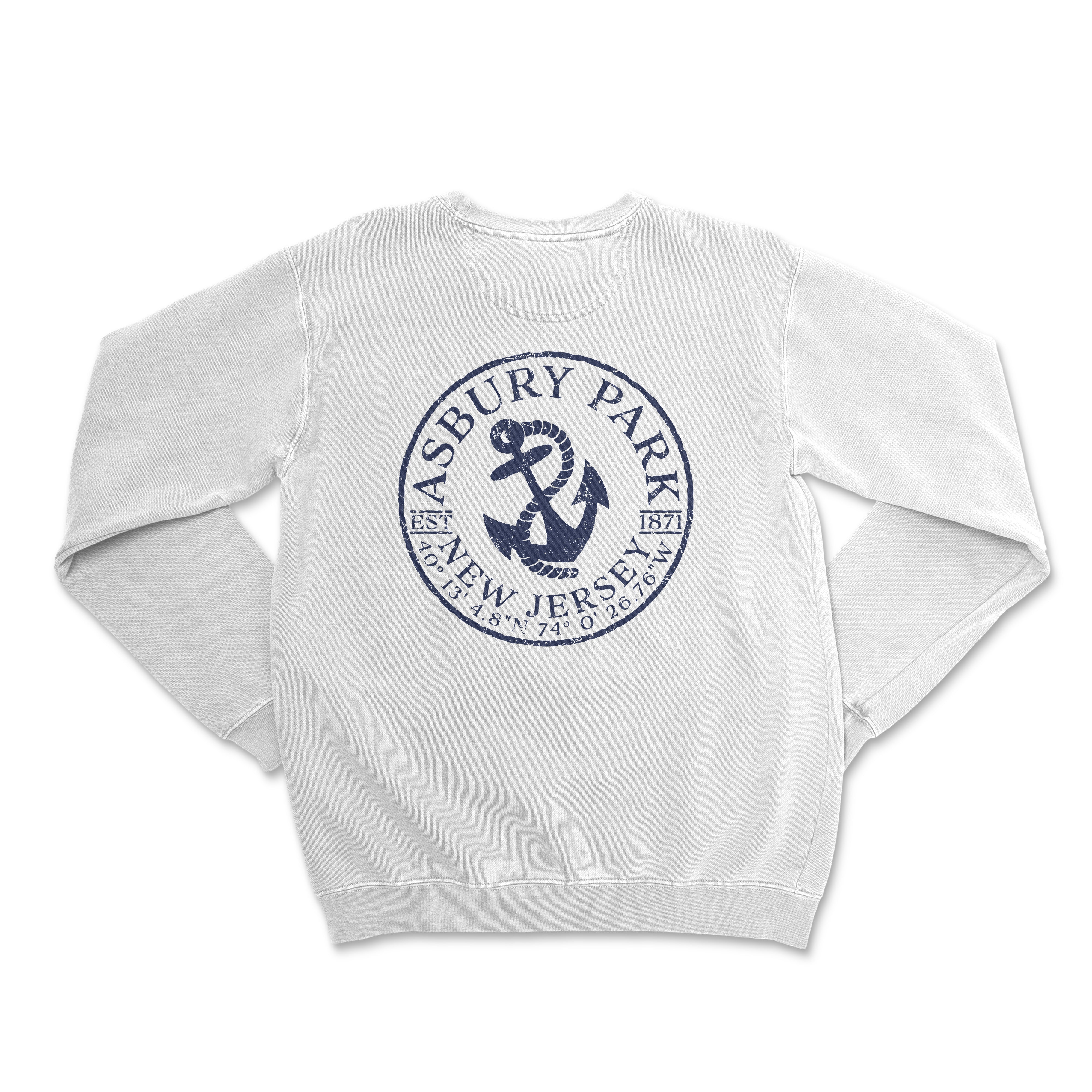 a white sweatshirt with an anchor on it