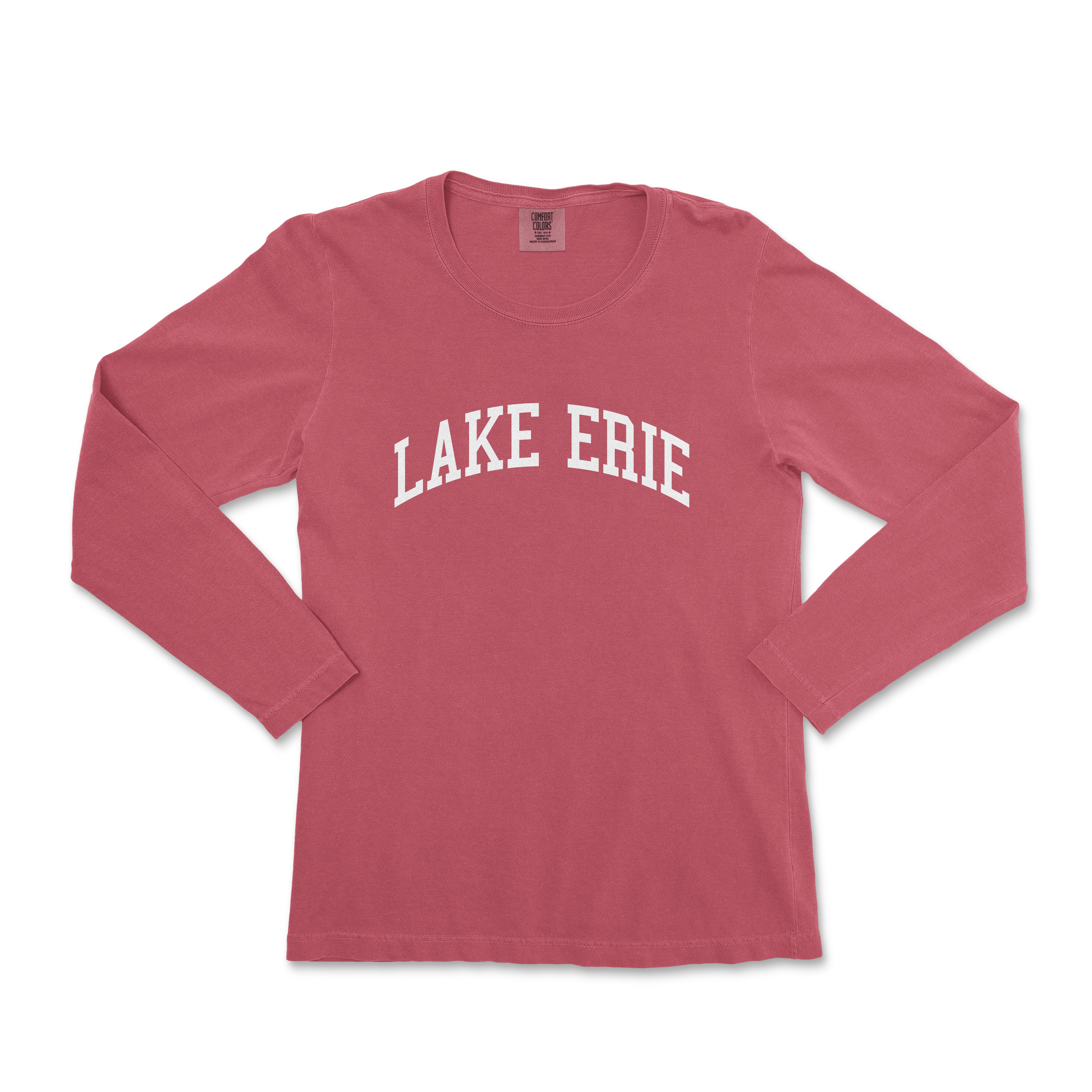 a women's long - sleeved shirt with the word lake eric in white