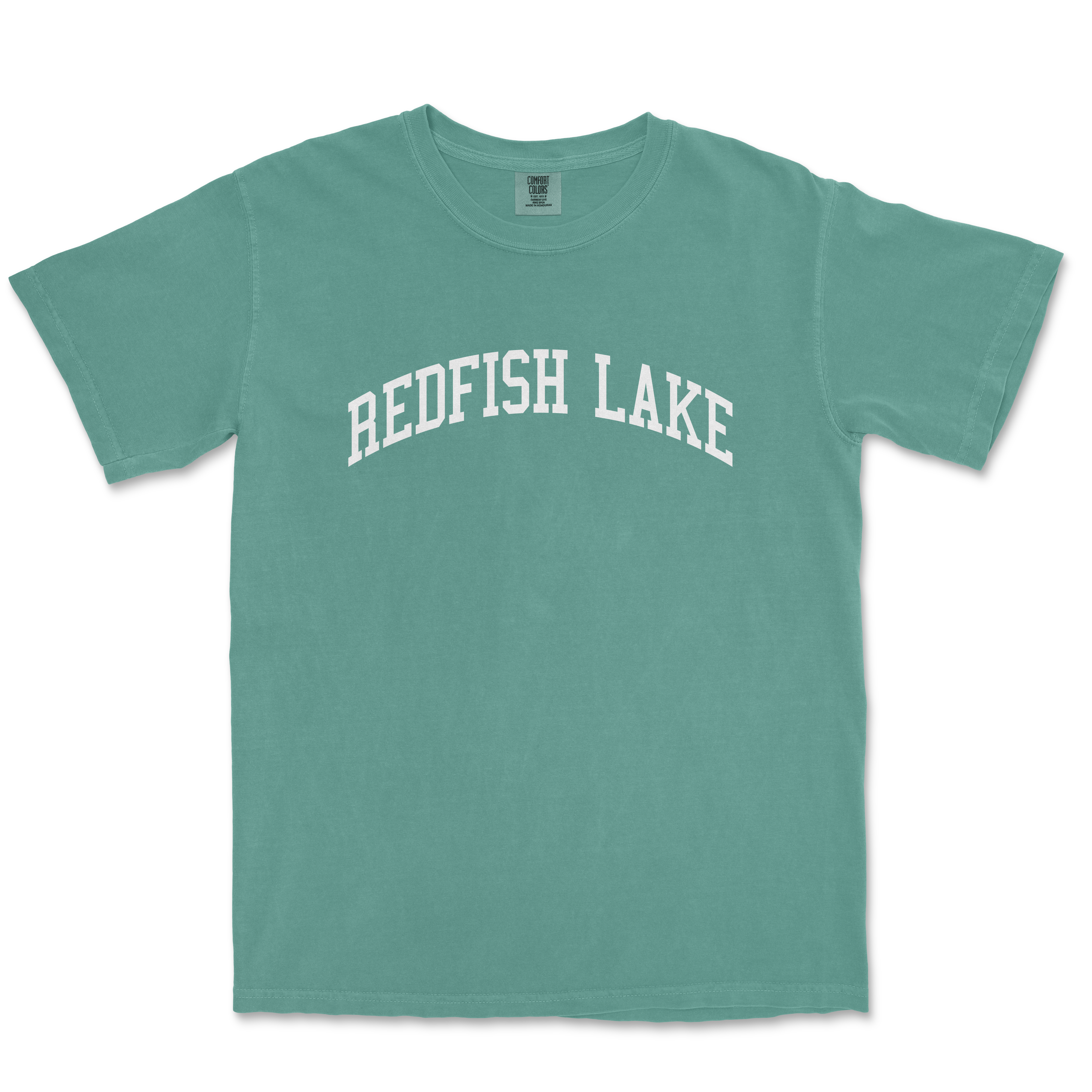 a green t - shirt with the words bedfish lake on it