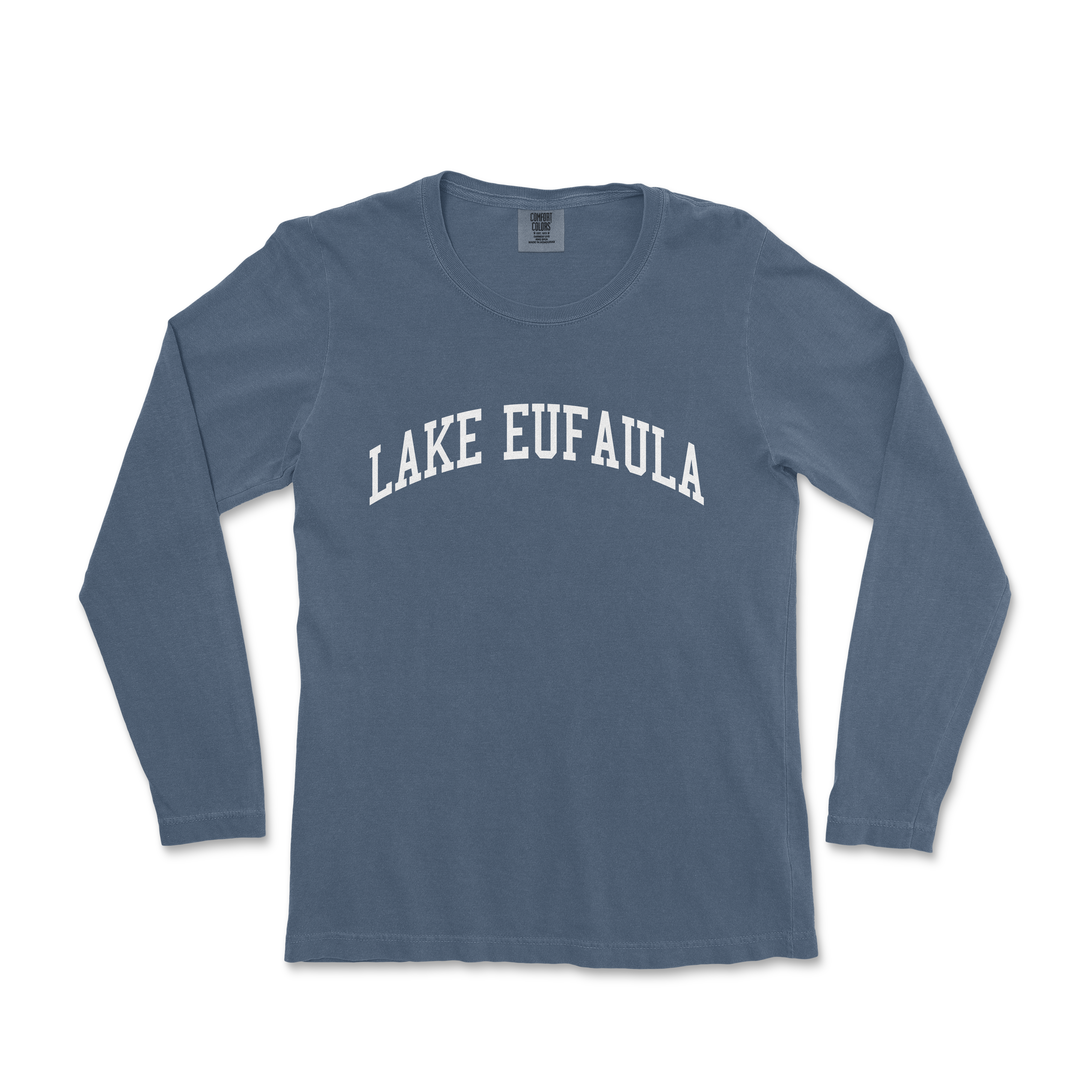 a blue long sleeve shirt that says lake eufaula