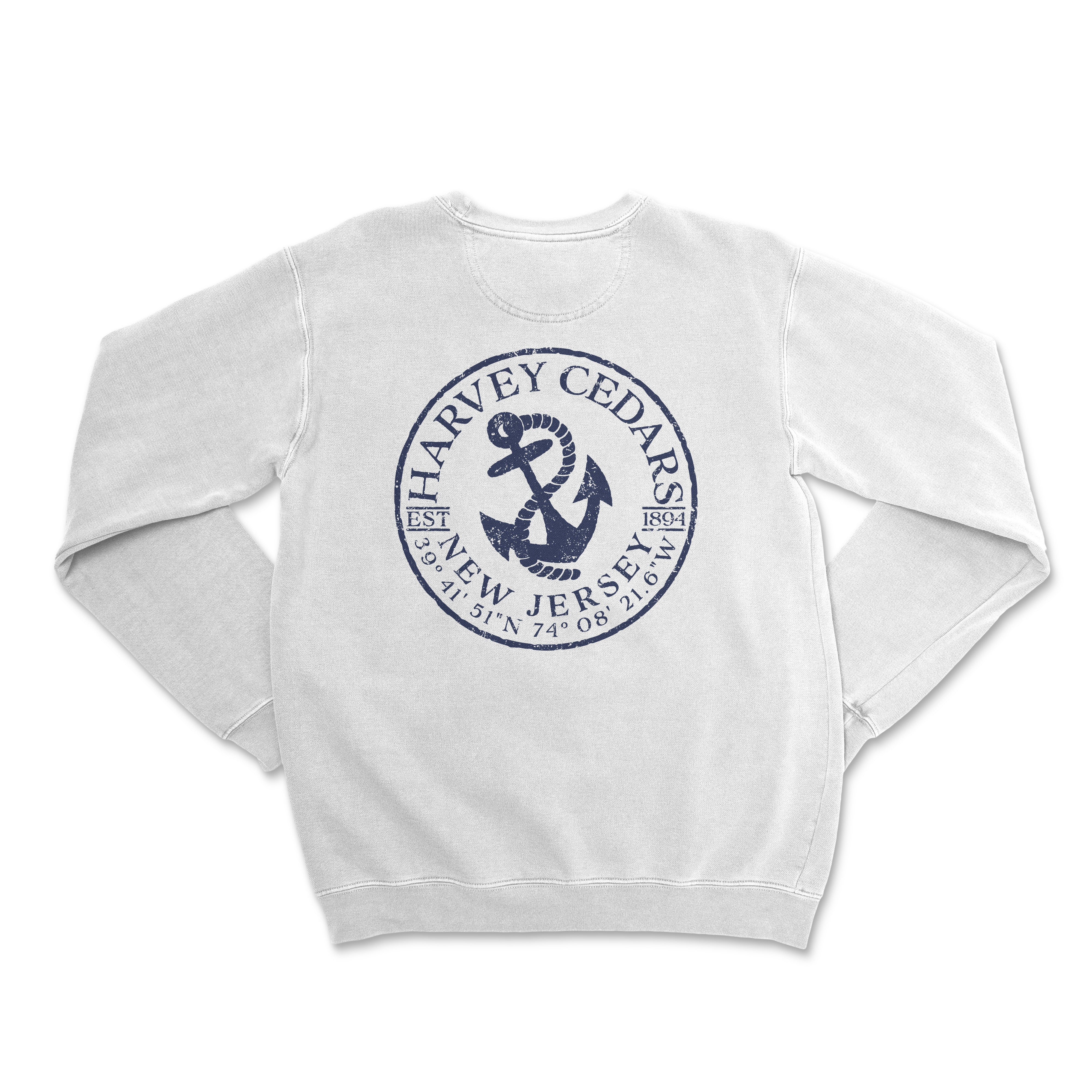 a white sweatshirt with an anchor on the front