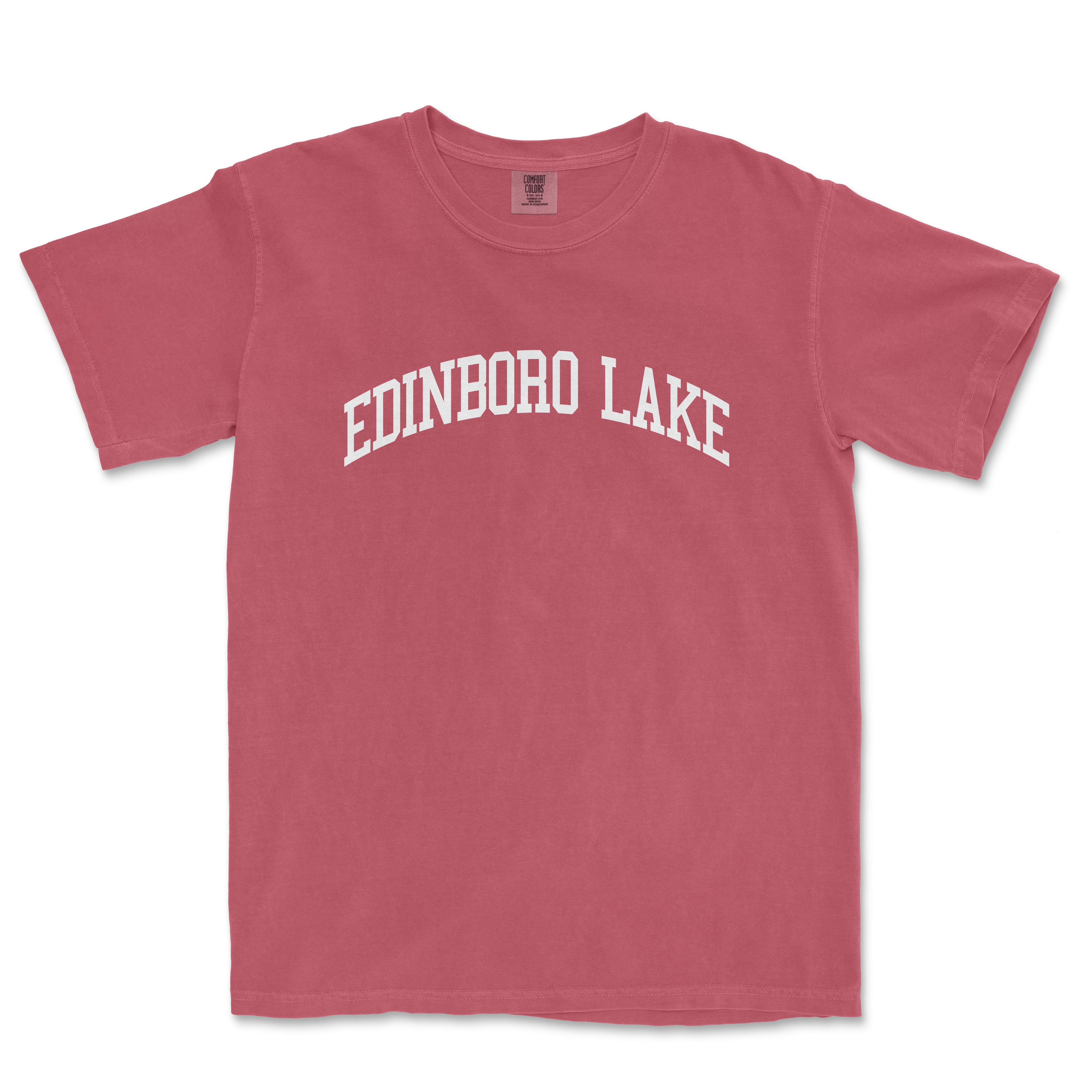 a red t - shirt with the word edinboro lake on it