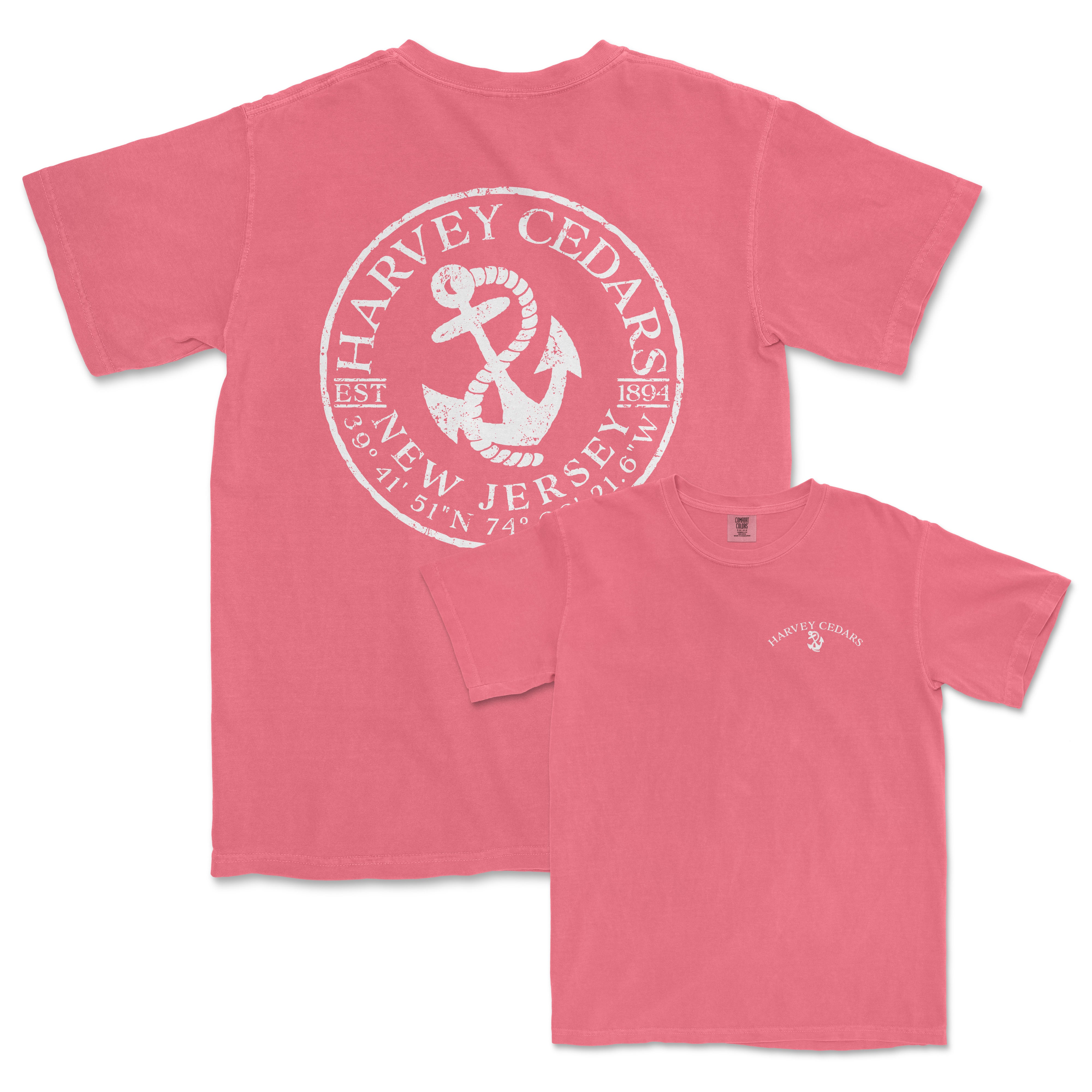 a pink t - shirt with an anchor and the words happy cedar