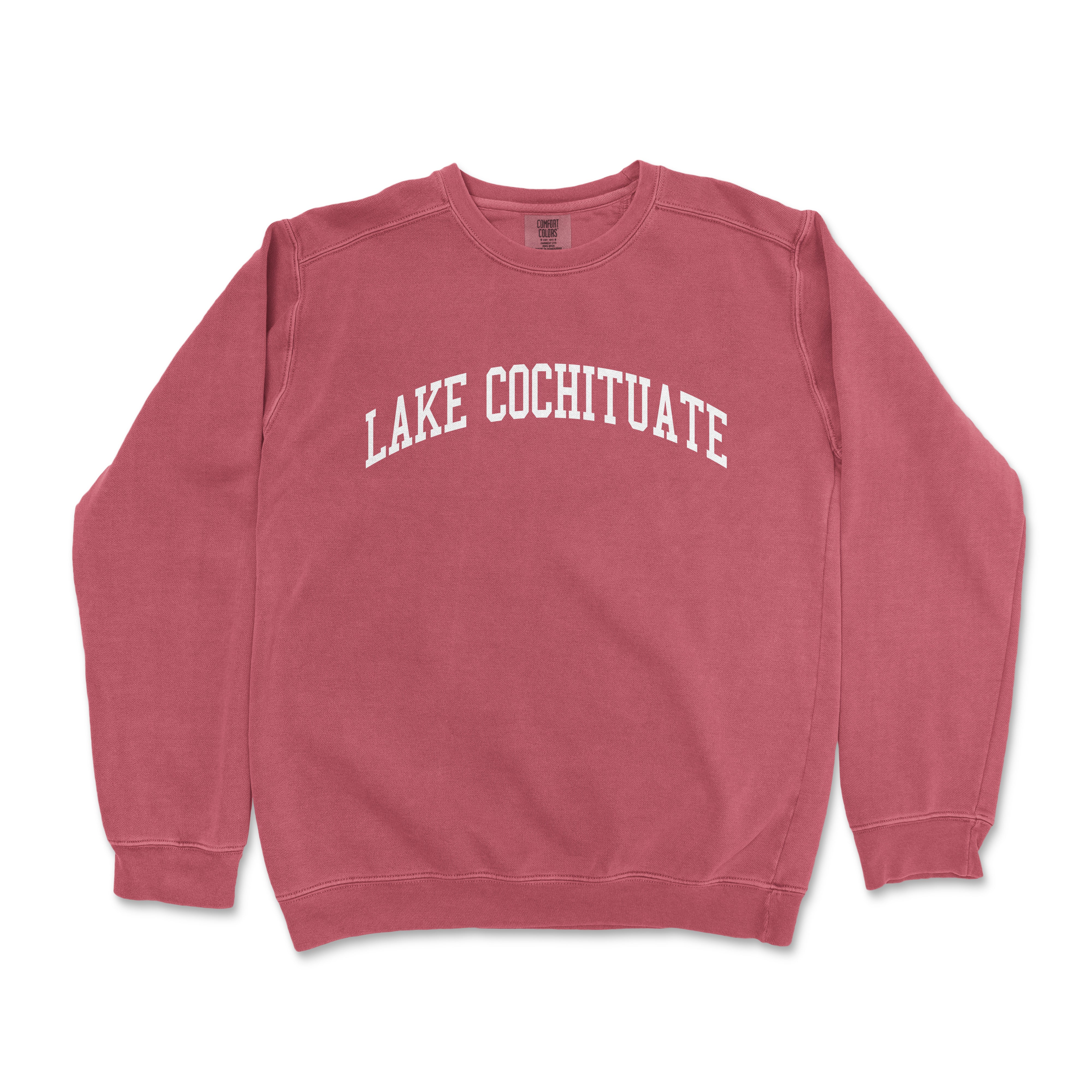 a red sweatshirt with the words lake coghotate printed on it