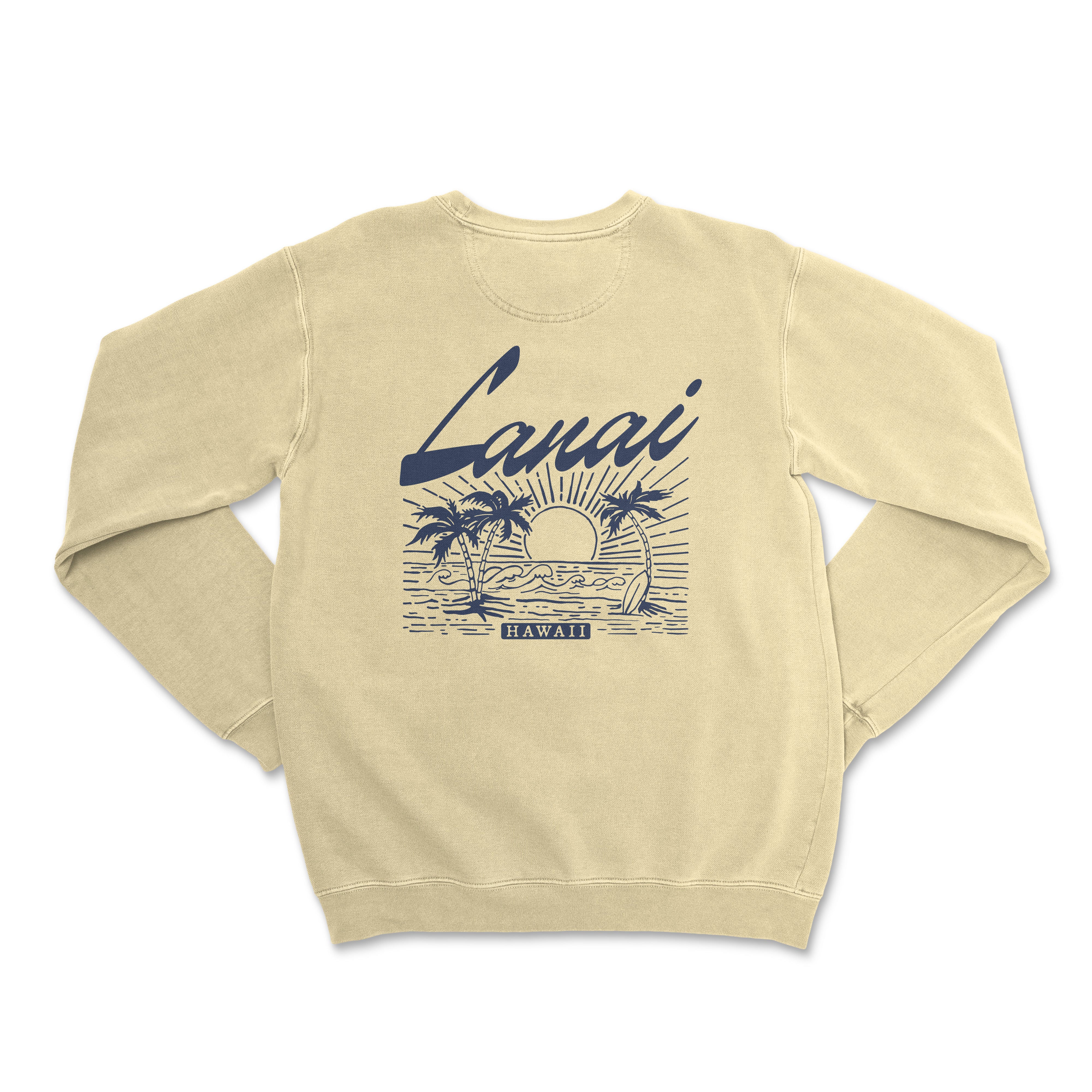 a sweatshirt with a sunset and palm trees on it